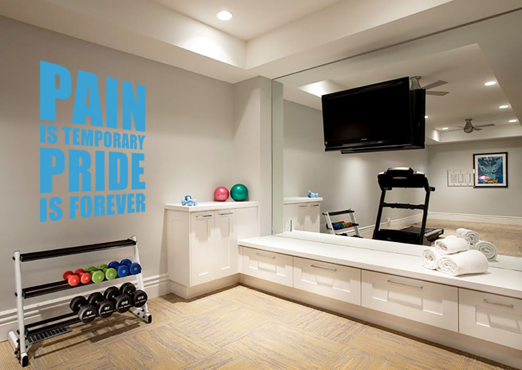 PAIN IS TEMPORARY PRIDE FOREVER Gym Weights Inspirational Quotes Wall Sticker Decal SQ119