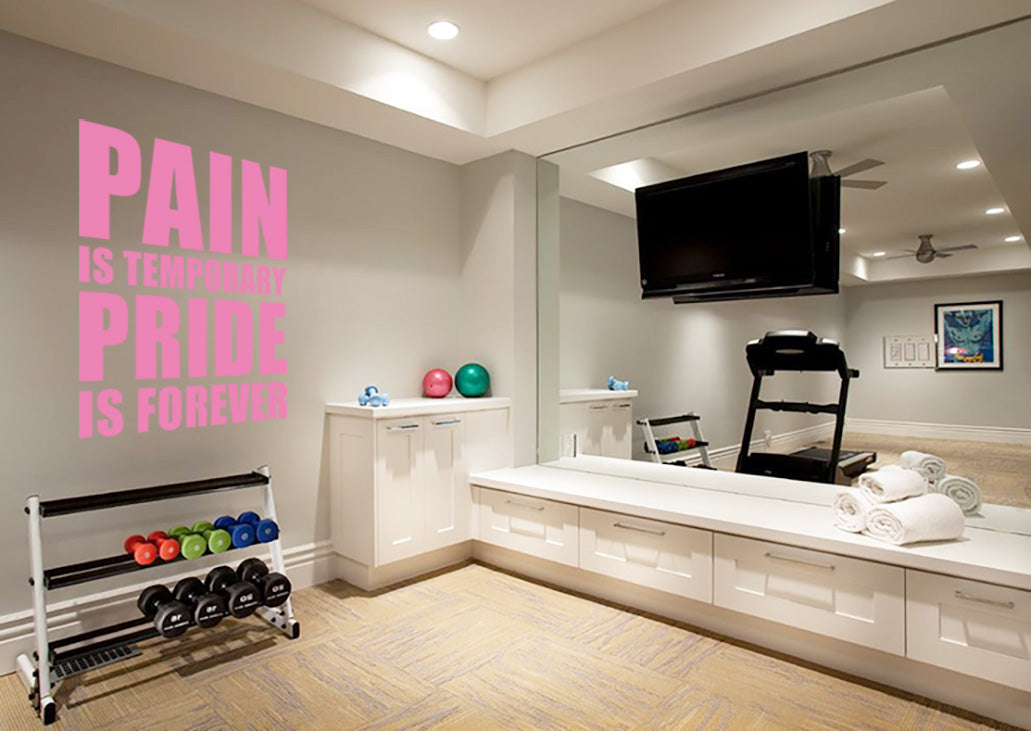PAIN IS TEMPORARY PRIDE FOREVER Gym Weights Inspirational Quotes Wall Sticker Decal SQ119
