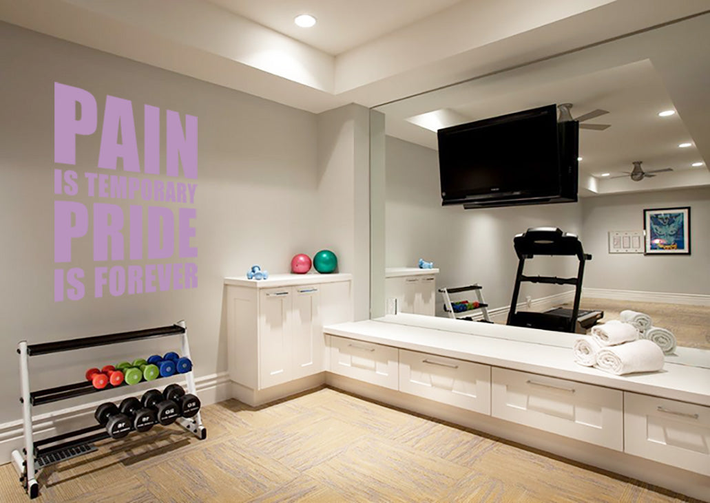 PAIN IS TEMPORARY PRIDE FOREVER Gym Weights Inspirational Quotes Wall Sticker Decal SQ119