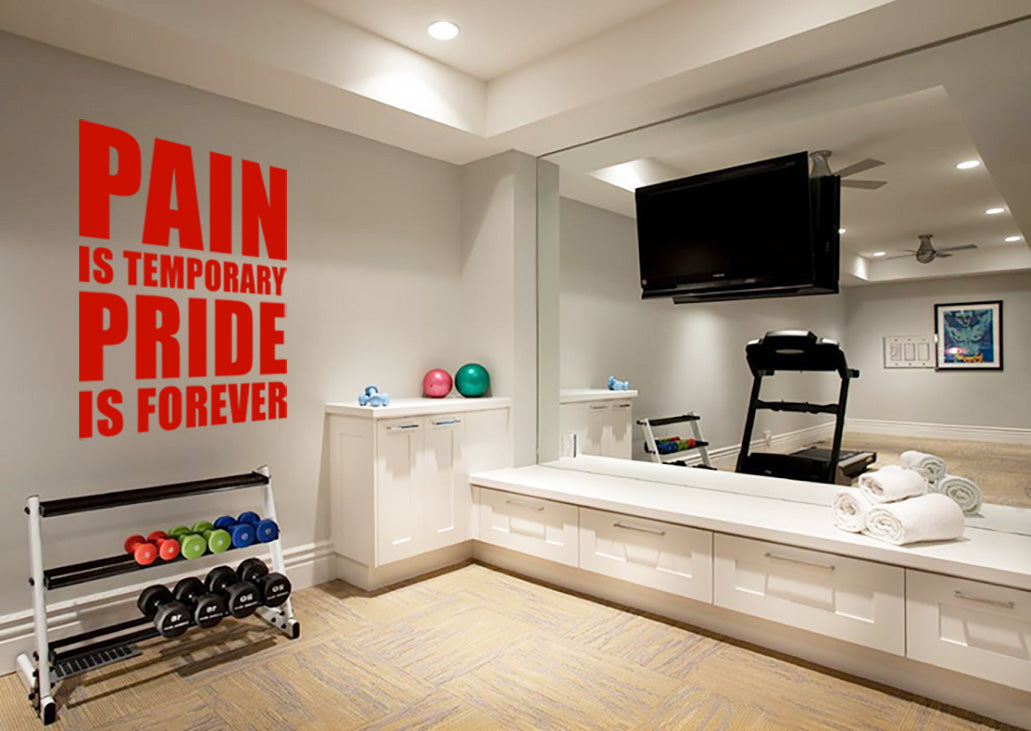 PAIN IS TEMPORARY PRIDE FOREVER Gym Weights Inspirational Quotes Wall Sticker Decal SQ119
