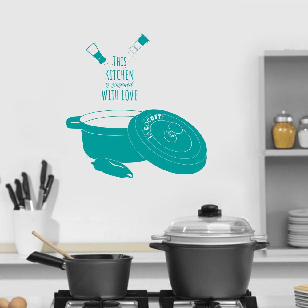 Cette cuisine est assaisonnée d'amour citations inspirantes sticker mural autocollant SQ128