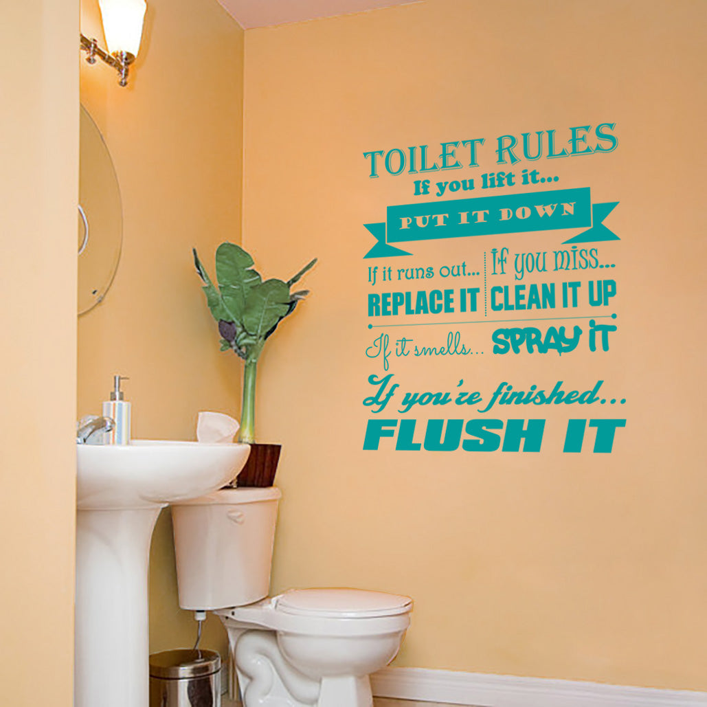 Toilet Rules Flush Replace Clean Inspirational Quotes Wall Sticker Decal SQ129
