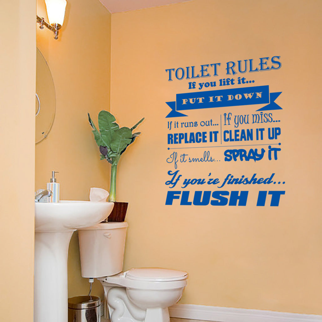 Toilet Rules Flush Replace Clean Inspirational Quotes Wall Sticker Decal SQ129