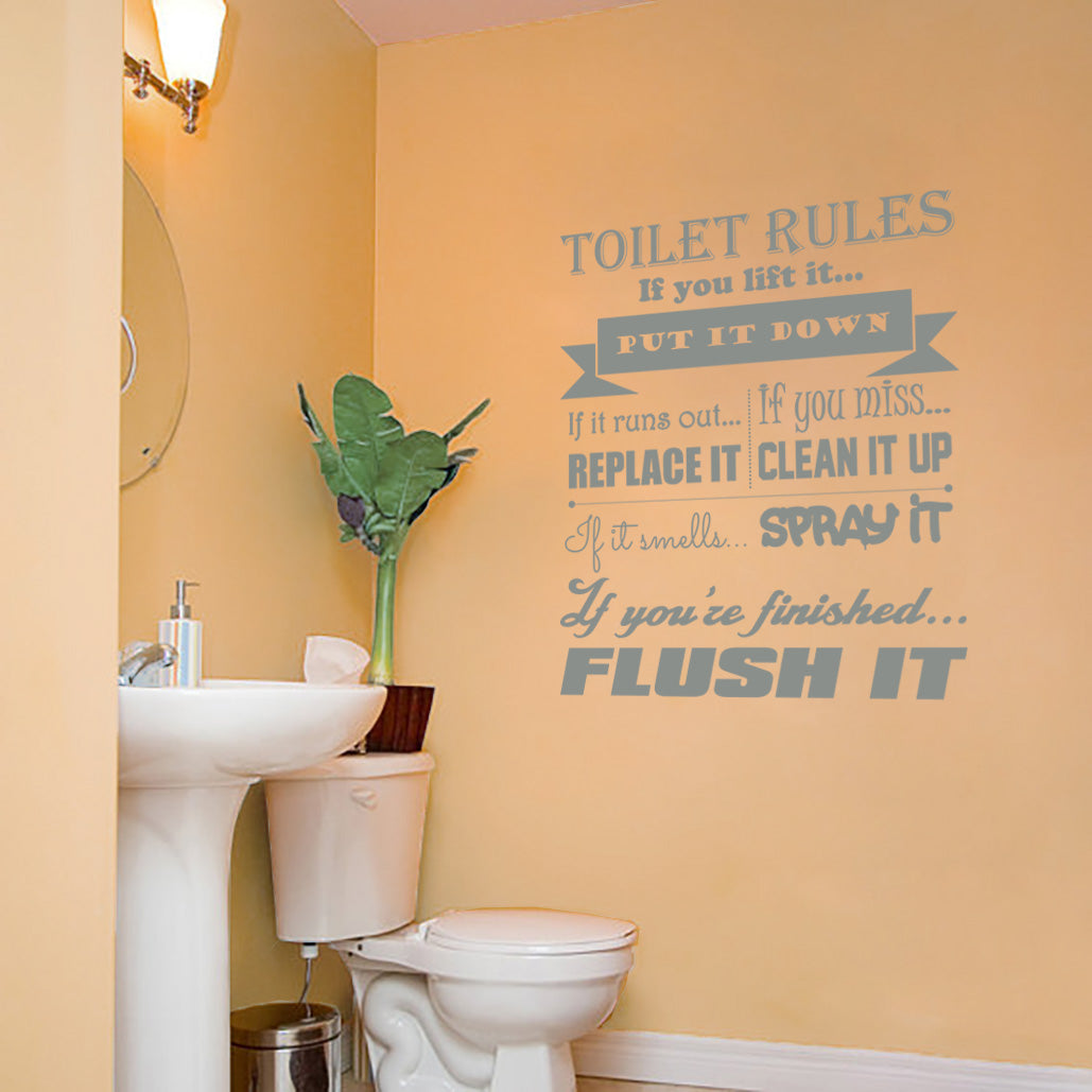 Toilet Rules Flush Replace Clean Inspirational Quotes Wall Sticker Decal SQ129