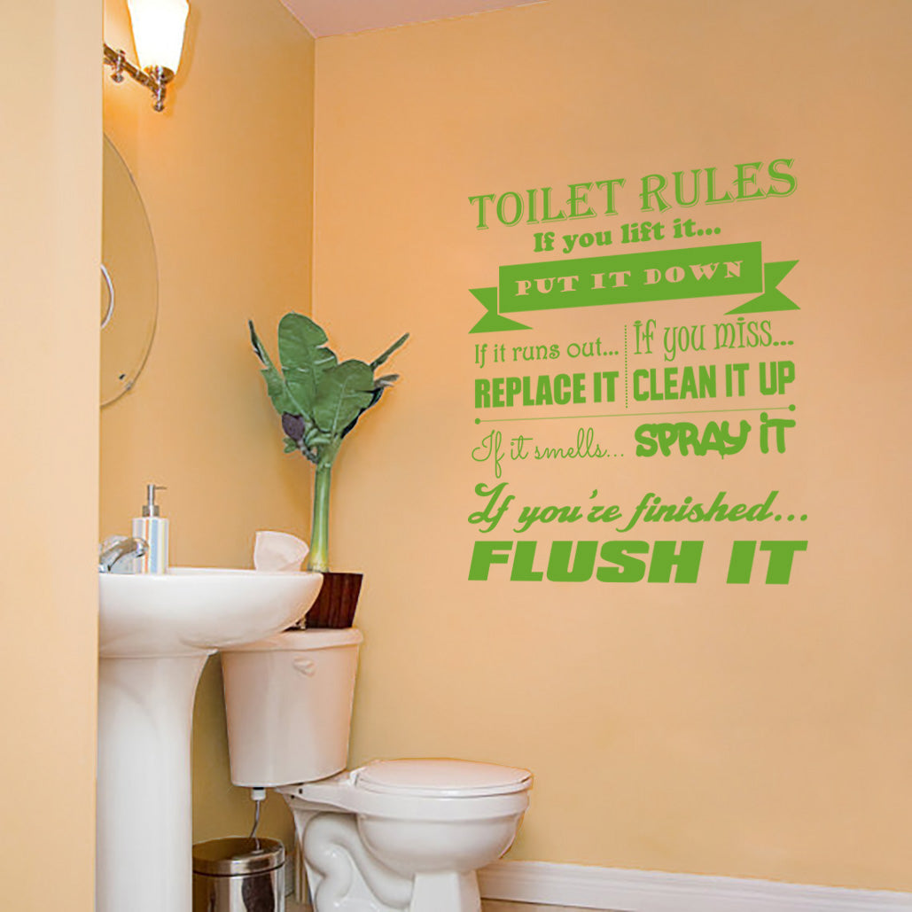 Toilet Rules Flush Replace Clean Inspirational Quotes Wall Sticker Decal SQ129