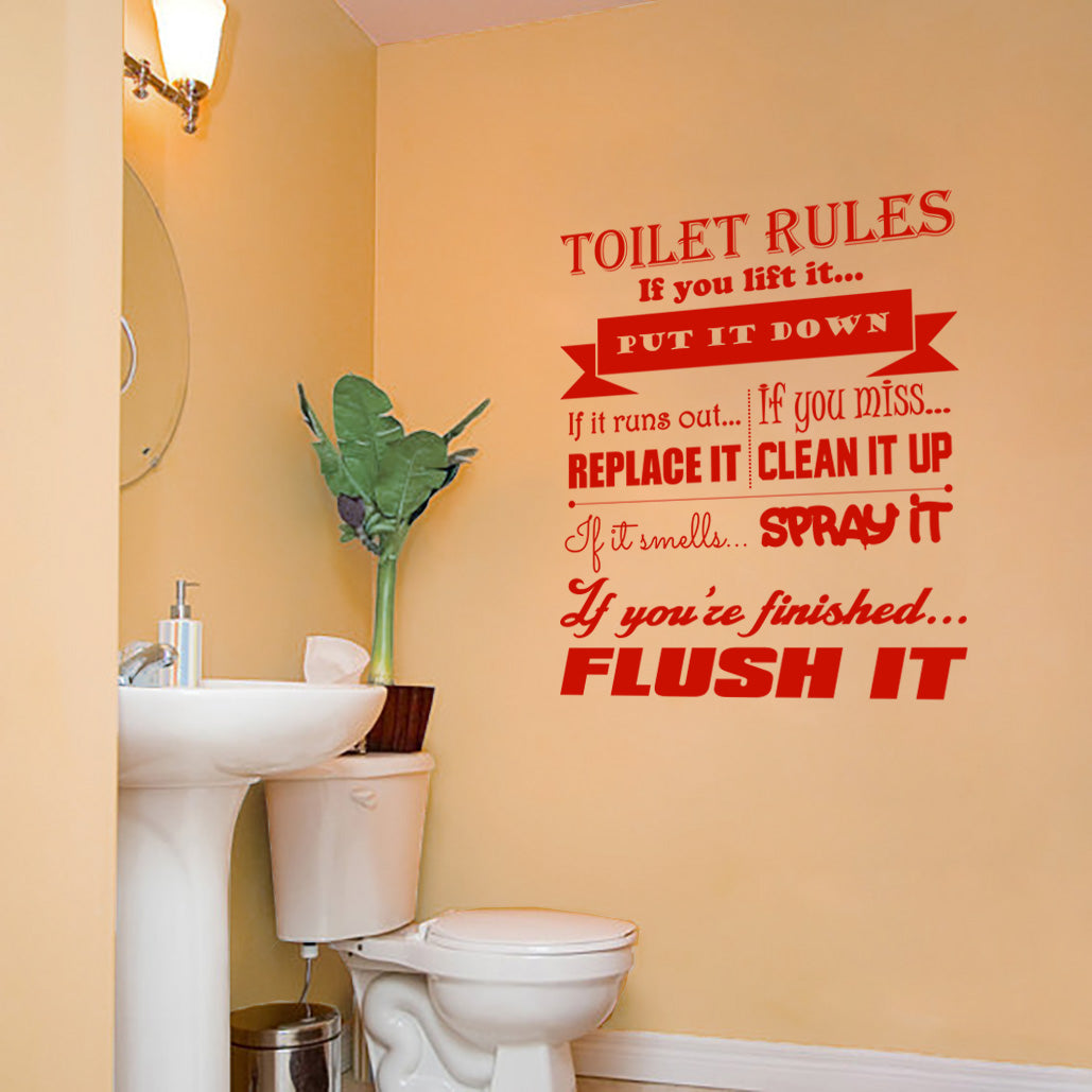 Toilet Rules Flush Replace Clean Inspirational Quotes Wall Sticker Decal SQ129