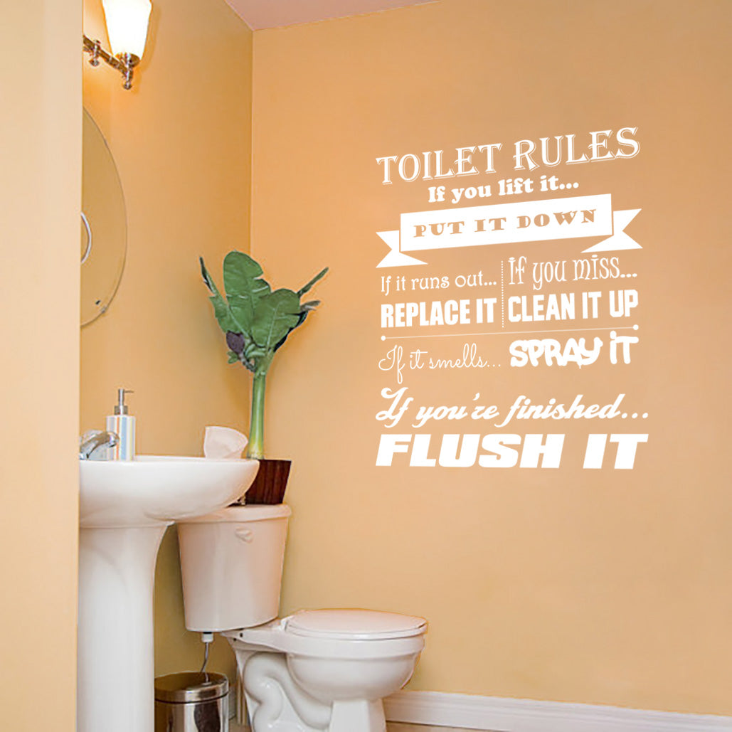 Toilet Rules Flush Replace Clean Inspirational Quotes Wall Sticker Decal SQ129