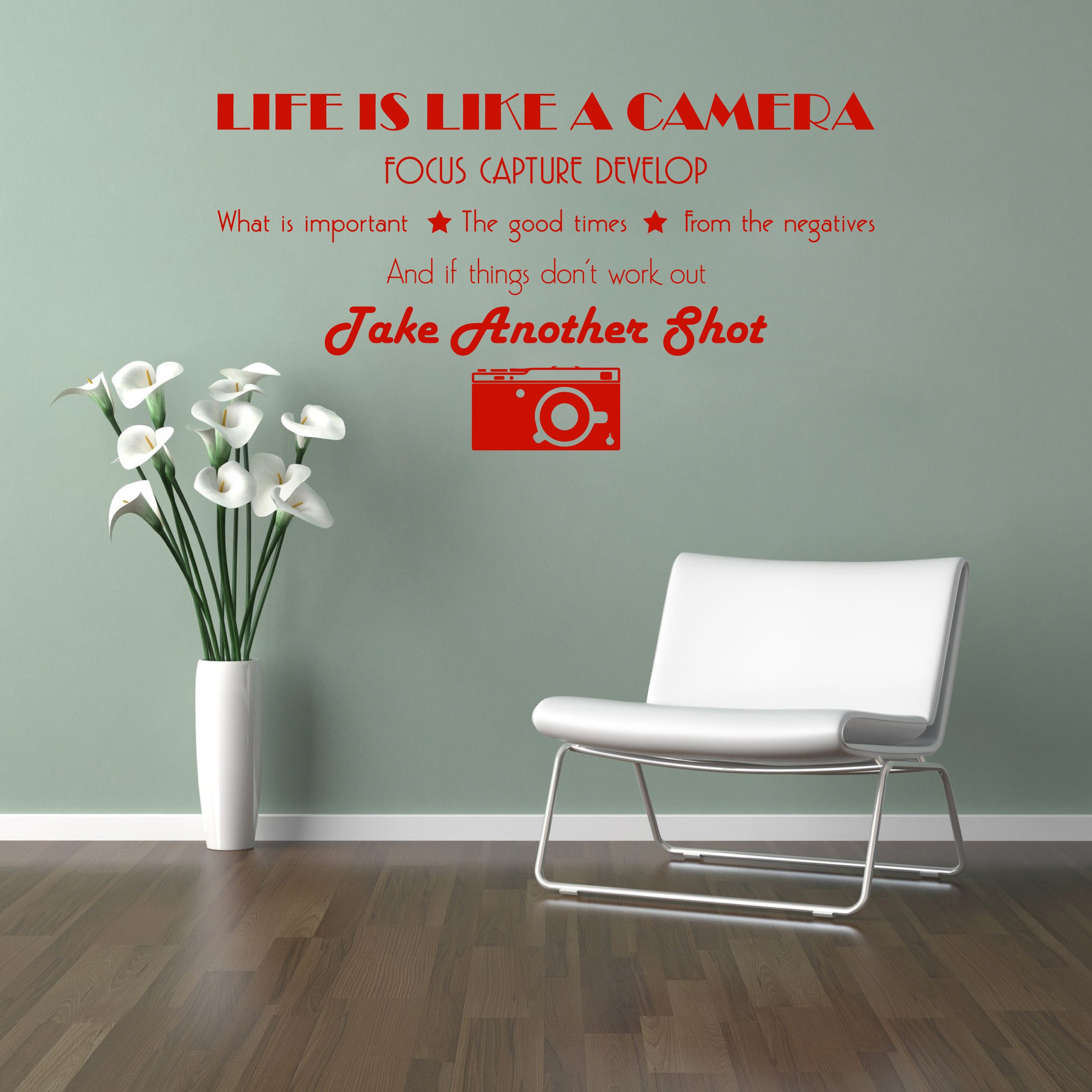 La vie est comme un appareil photo citations inspirantes sticker mural autocollant SQ132