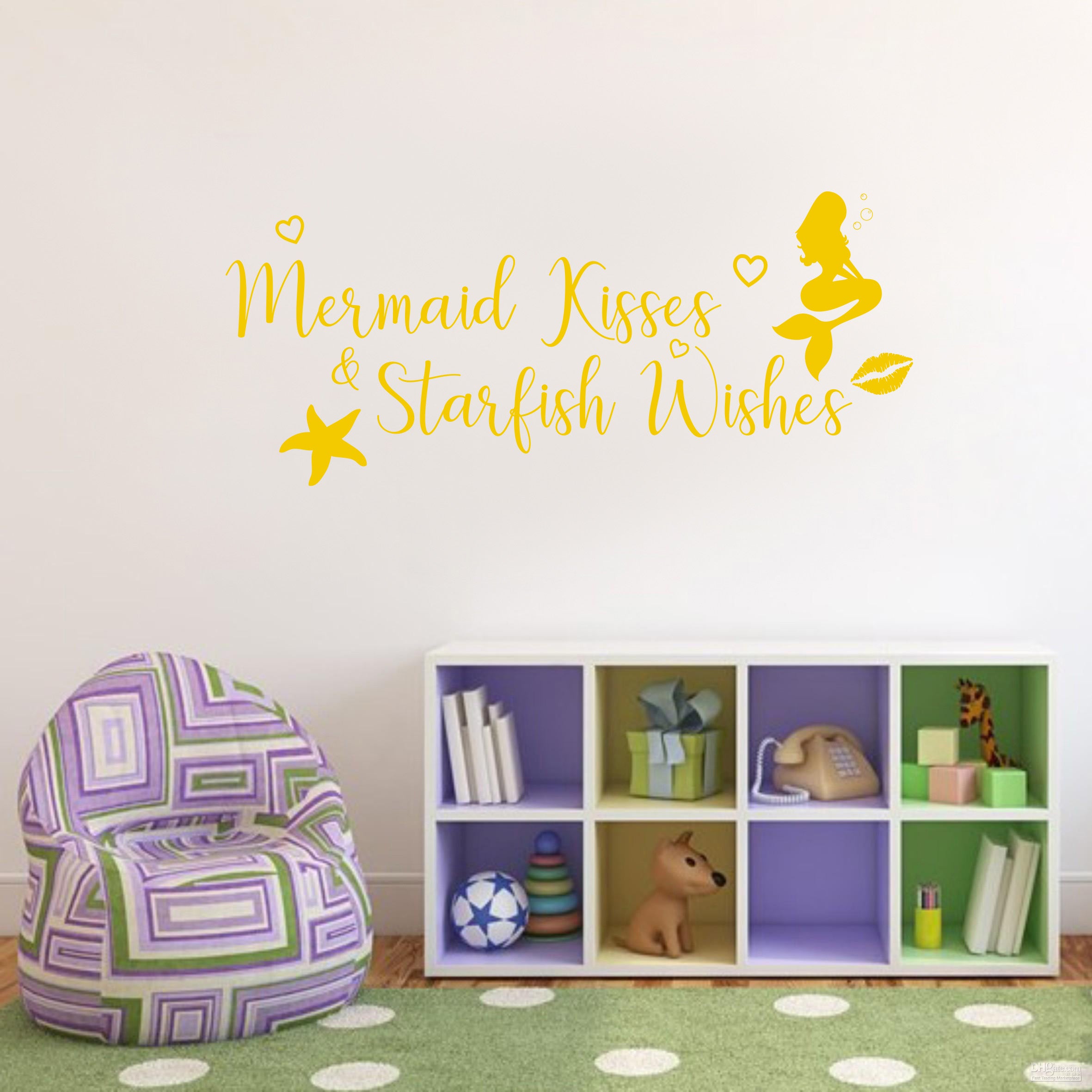 MERMAID KISSES STARFISH WISHES Inspirational Quotes Wall Sticker Decal SQ213