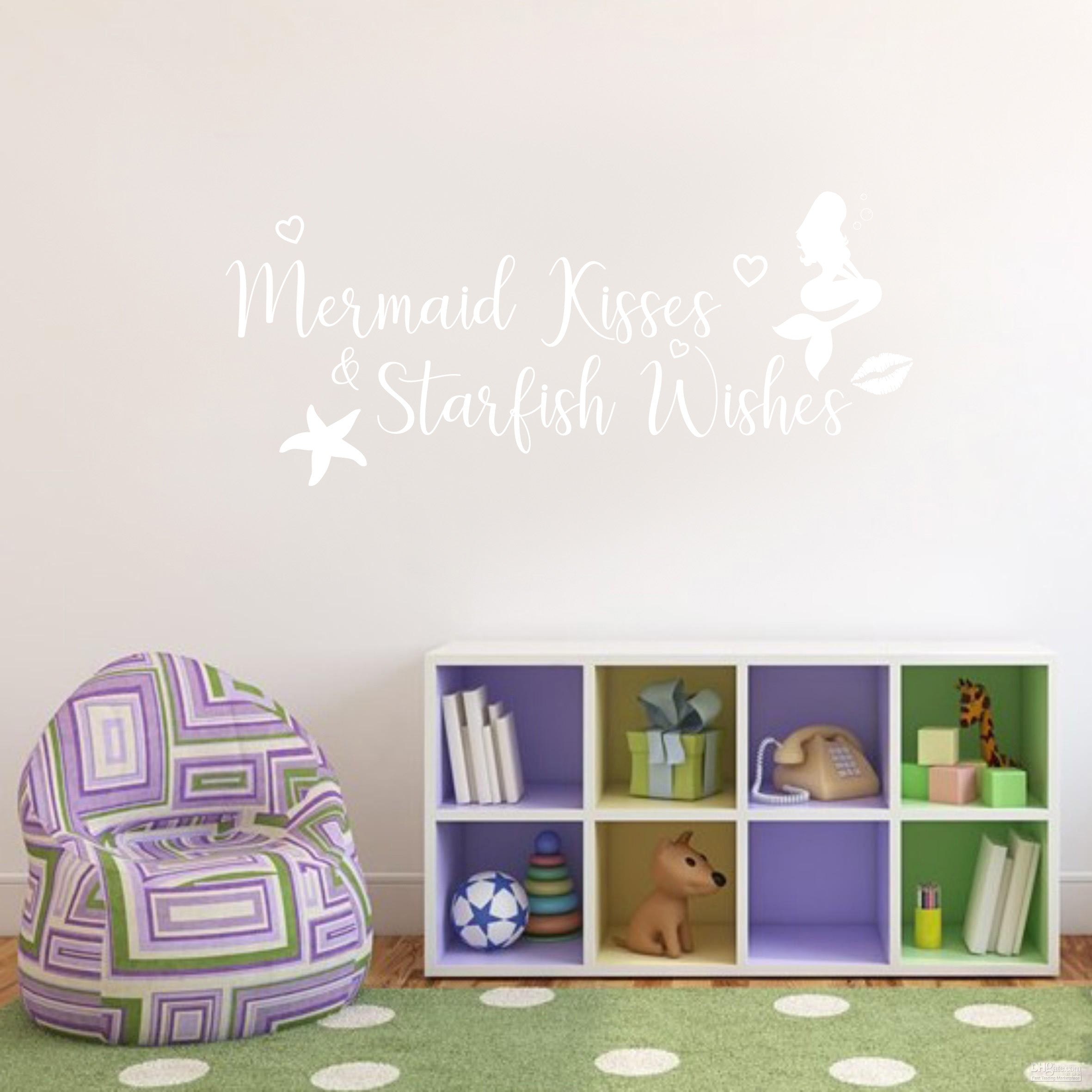 MERMAID KISSES STARFISH WISHES Inspirational Quotes Wall Sticker Decal SQ213