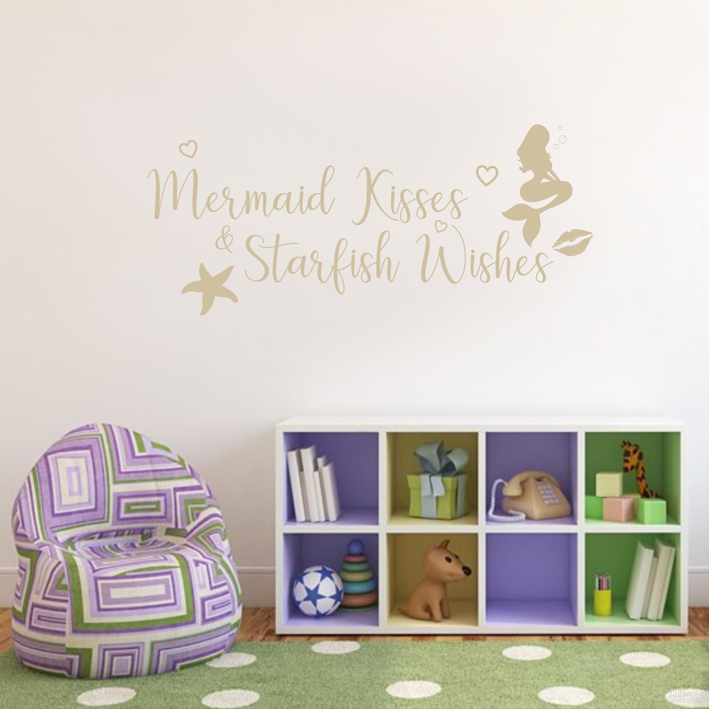 MERMAID KISSES STARFISH WISHES Inspirational Quotes Wall Sticker Decal SQ213
