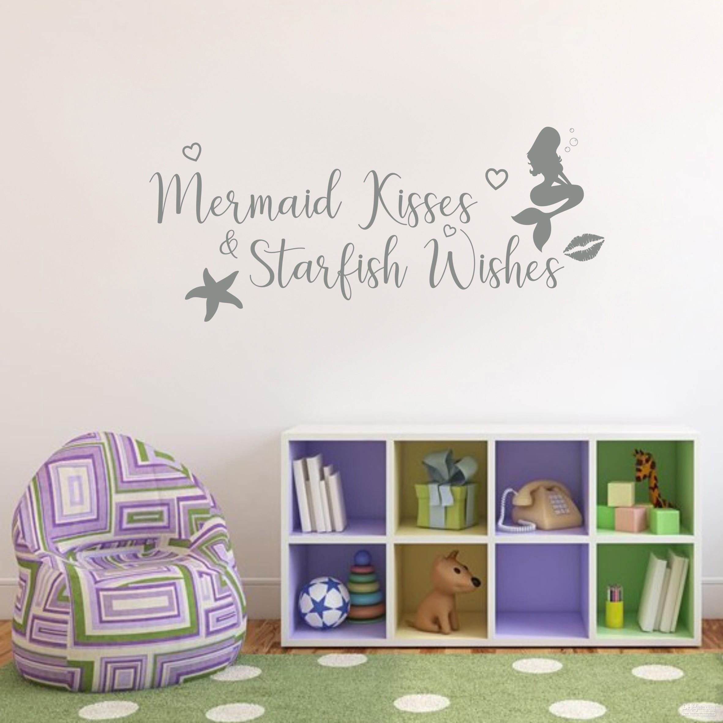 MERMAID KISSES STARFISH WISHES Inspirational Quotes Wall Sticker Decal SQ213