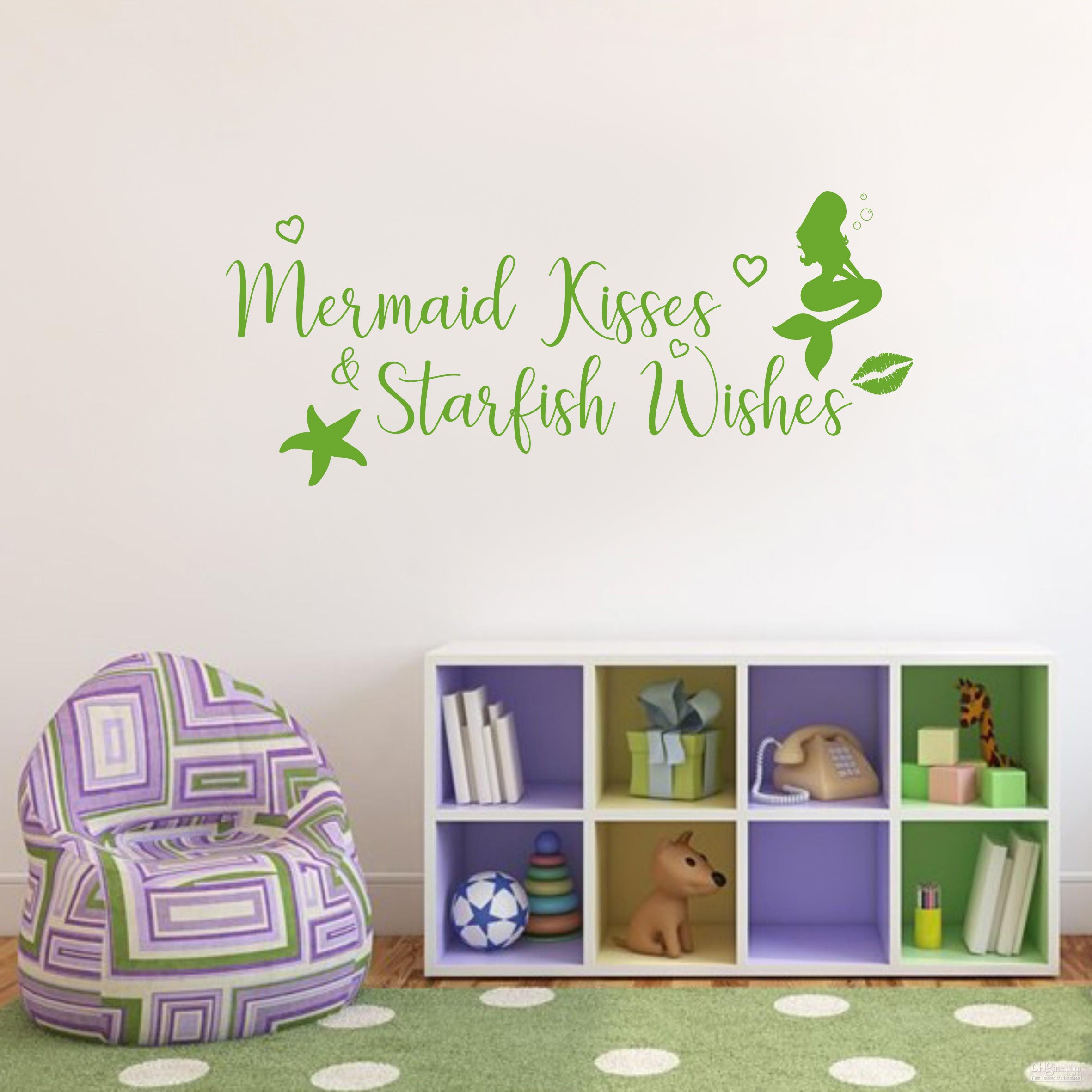 MERMAID KISSES STARFISH WISHES Inspirational Quotes Wall Sticker Decal SQ213