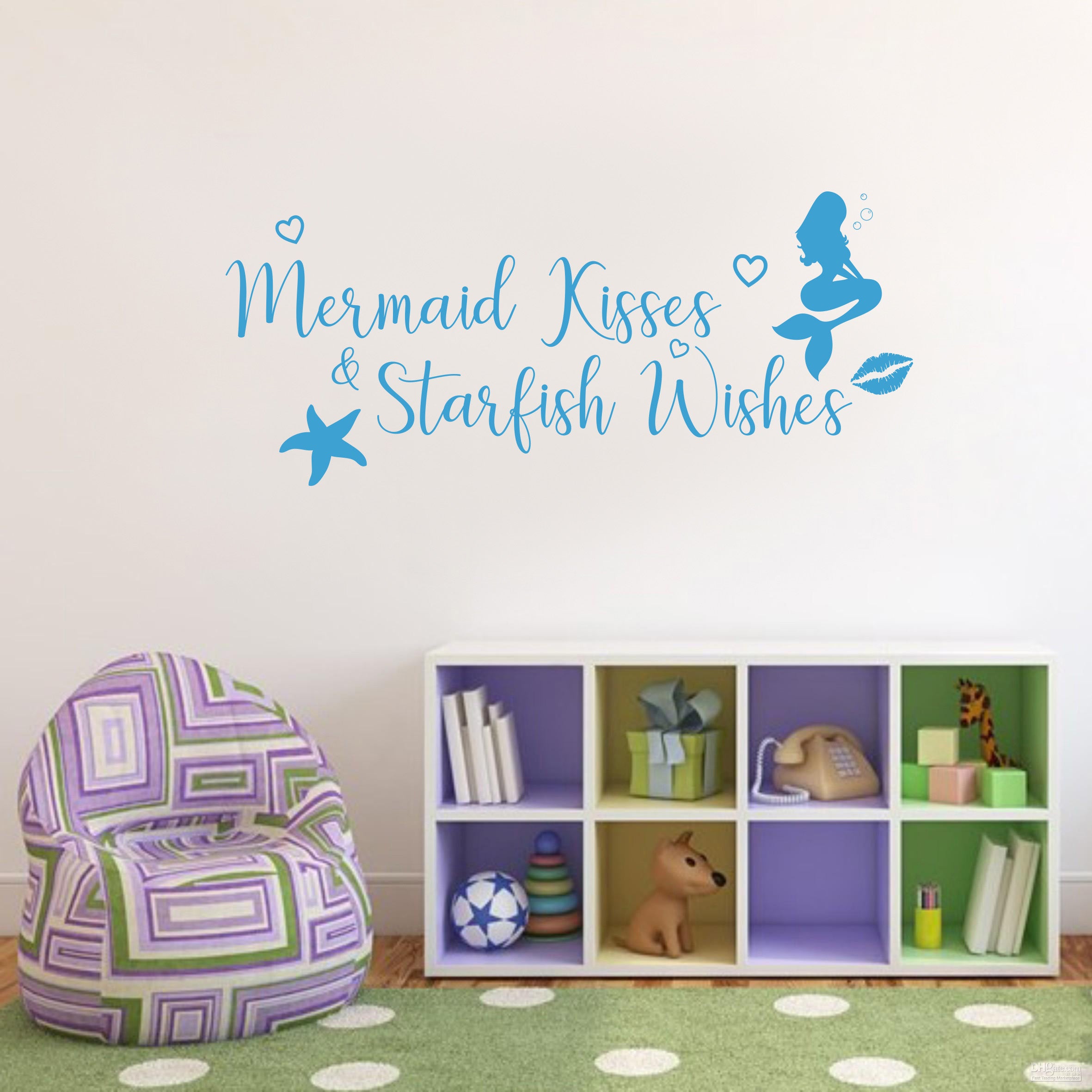 MERMAID KISSES STARFISH WISHES Inspirational Quotes Wall Sticker Decal SQ213
