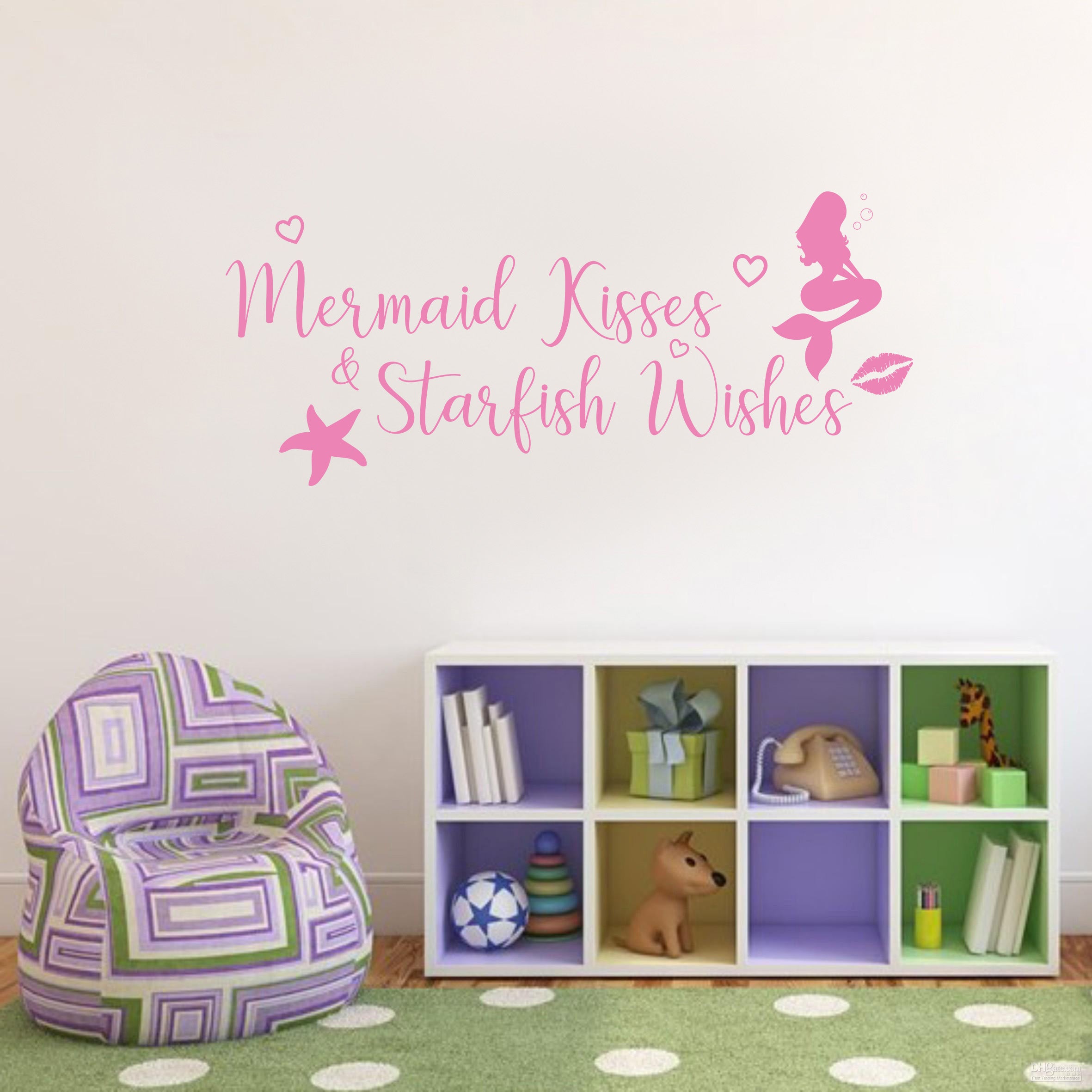 MERMAID KISSES STARFISH WISHES Inspirational Quotes Wall Sticker Decal SQ213
