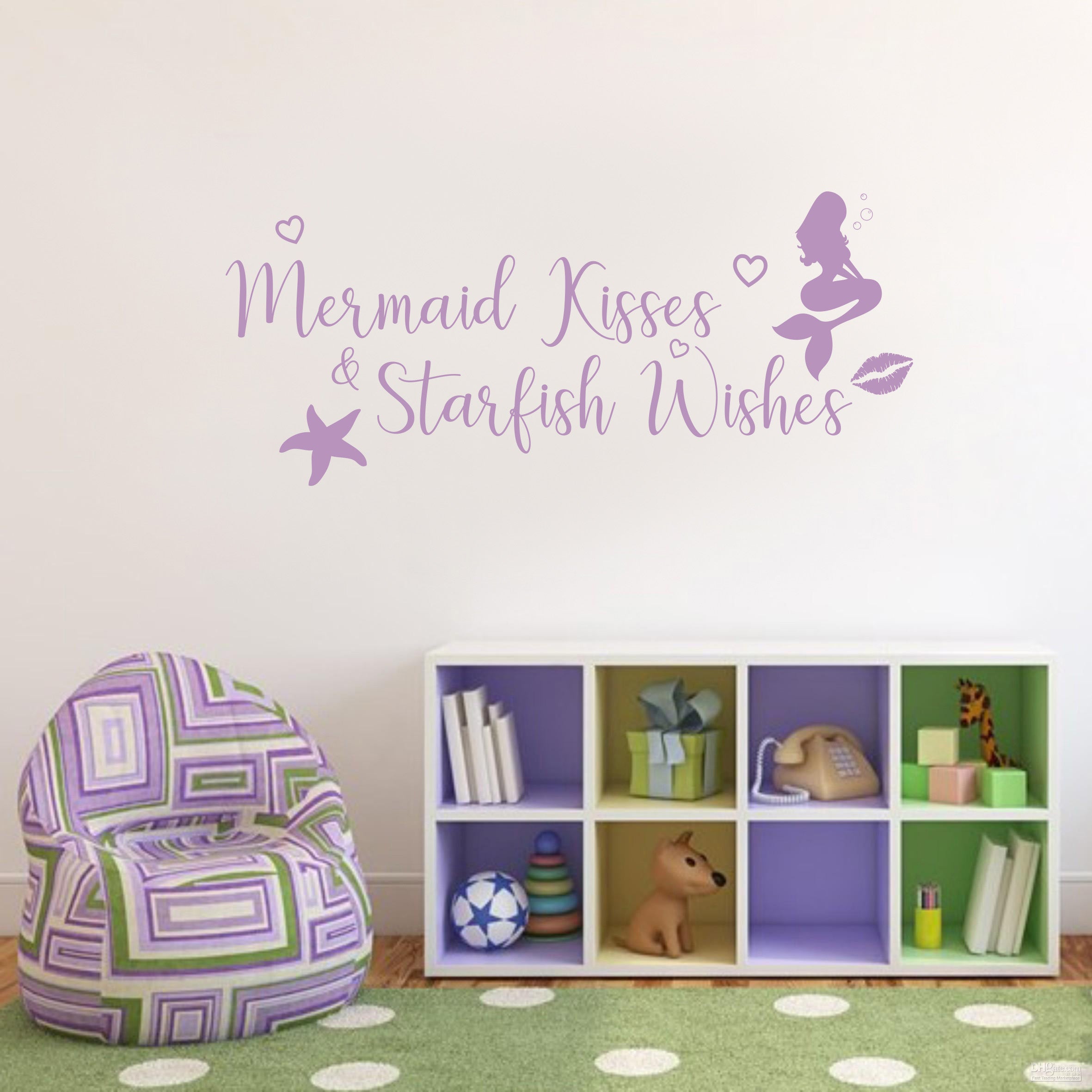 MERMAID KISSES STARFISH WISHES Inspirational Quotes Wall Sticker Decal SQ213