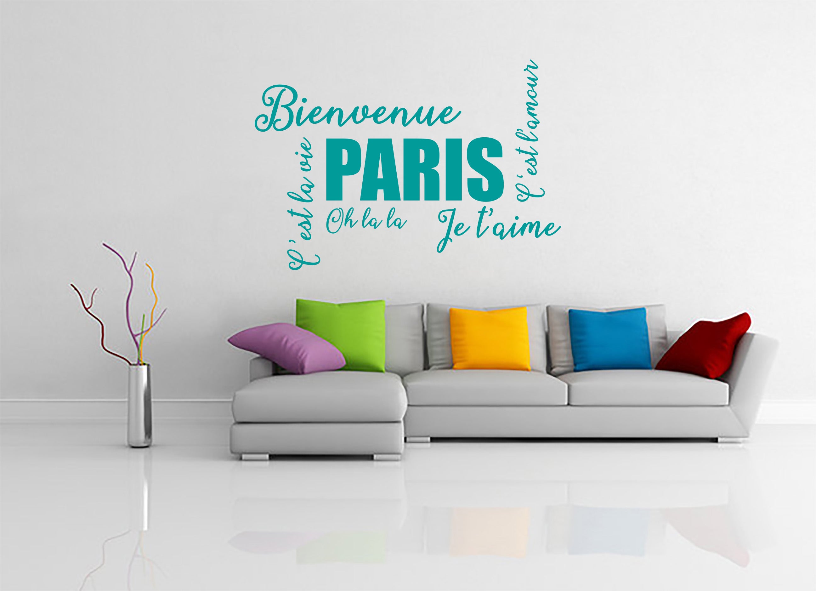 FRENCH WORDS COLLAGE Inspirational Quotes Wall Sticker Decal SQ237