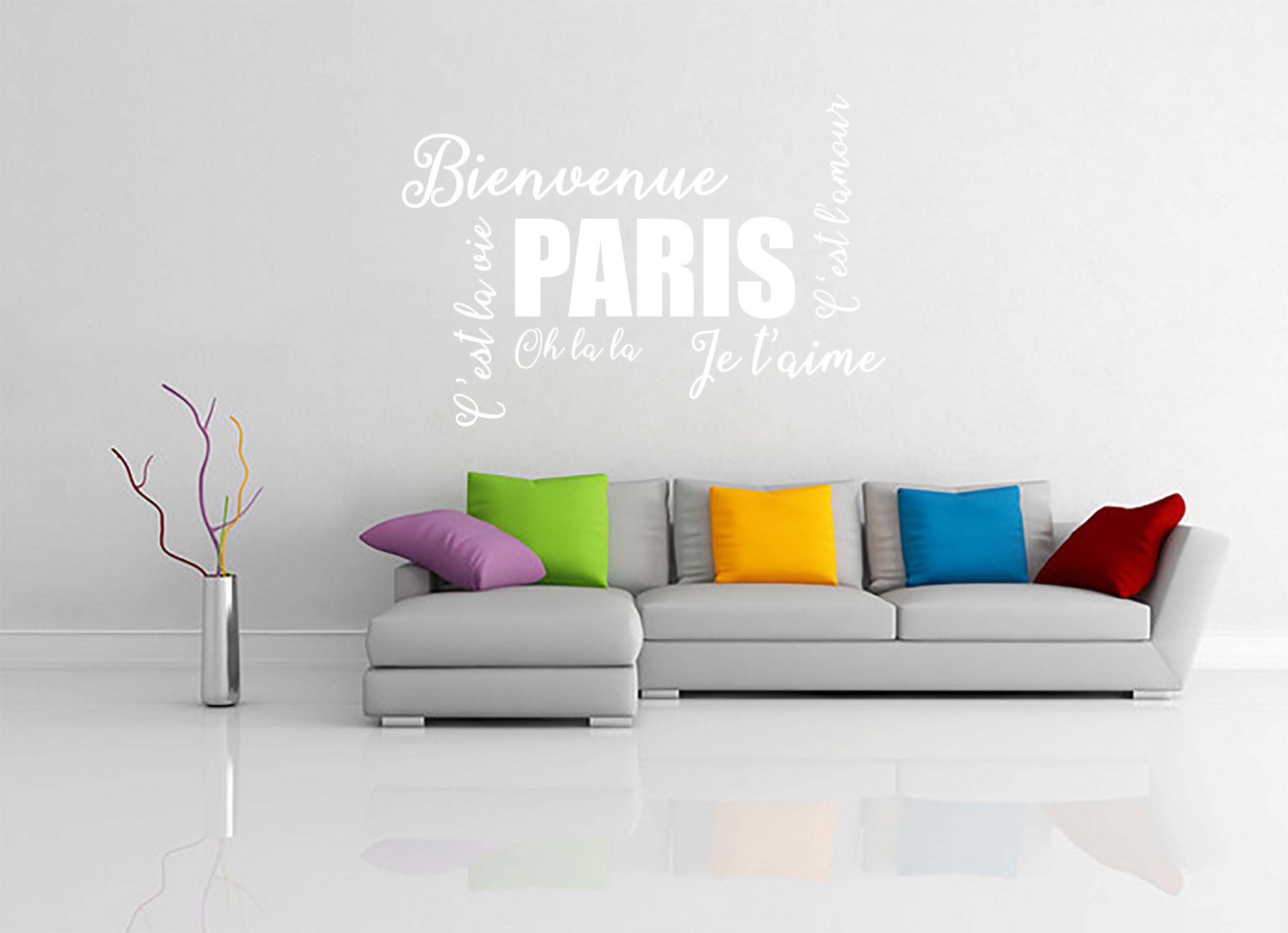 FRENCH WORDS COLLAGE Inspirational Quotes Wall Sticker Decal SQ237