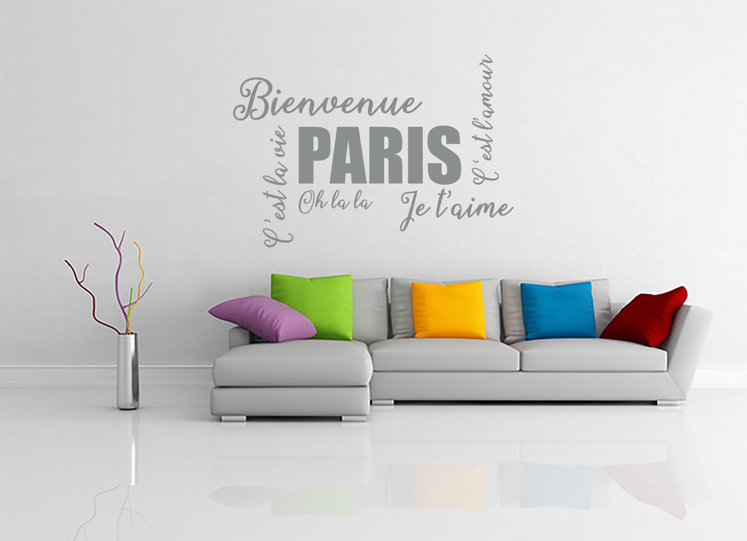 FRENCH WORDS COLLAGE Inspirational Quotes Wall Sticker Decal SQ237