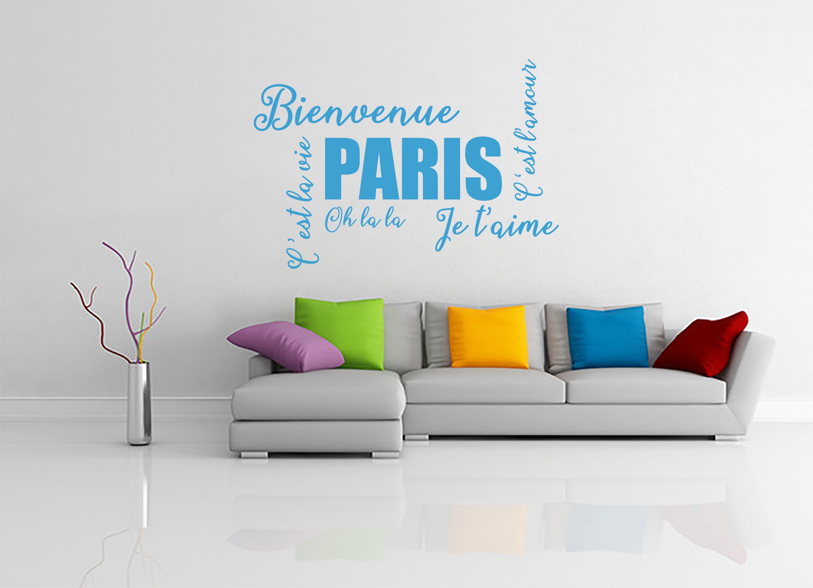 FRENCH WORDS COLLAGE Inspirational Quotes Wall Sticker Decal SQ237