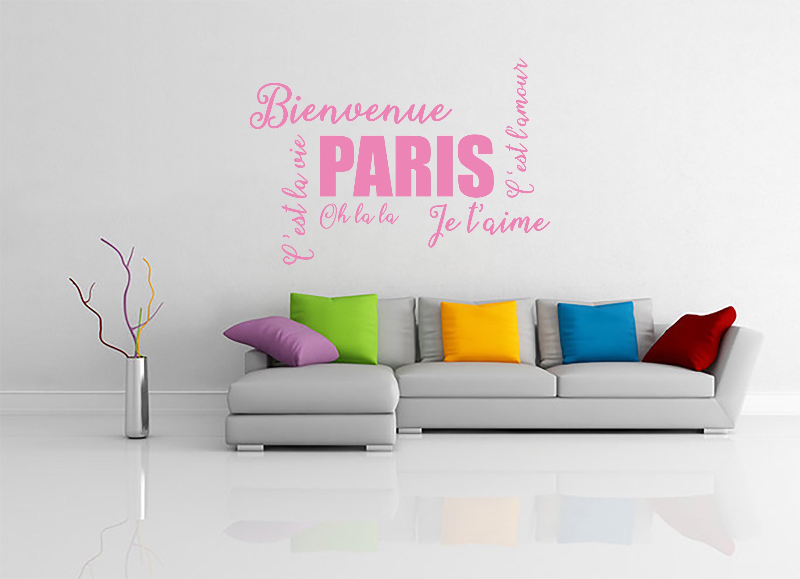 FRENCH WORDS COLLAGE Inspirational Quotes Wall Sticker Decal SQ237