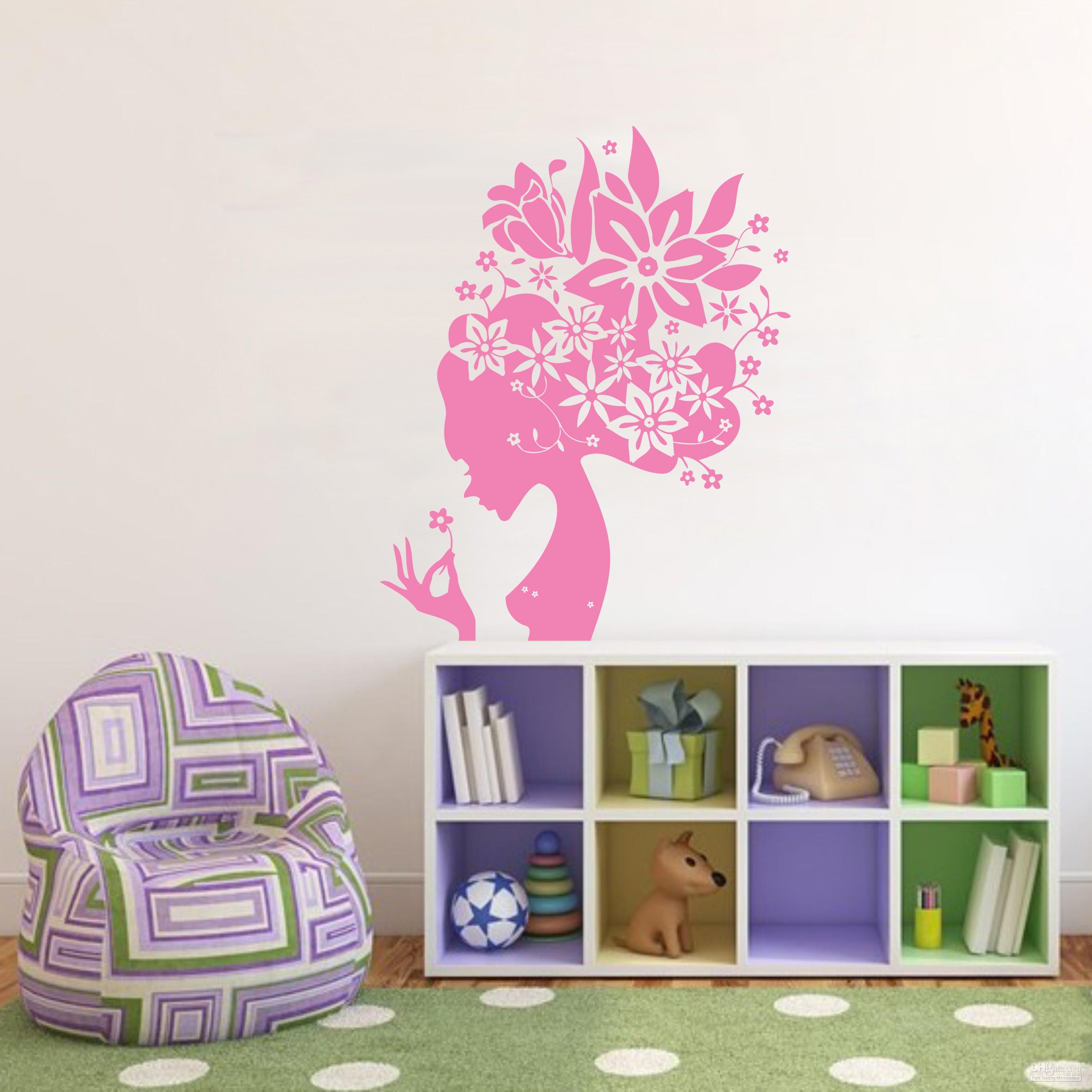FLOWER HAIR GIRL Wall Sticker Decal Stencil Silhouette SST007