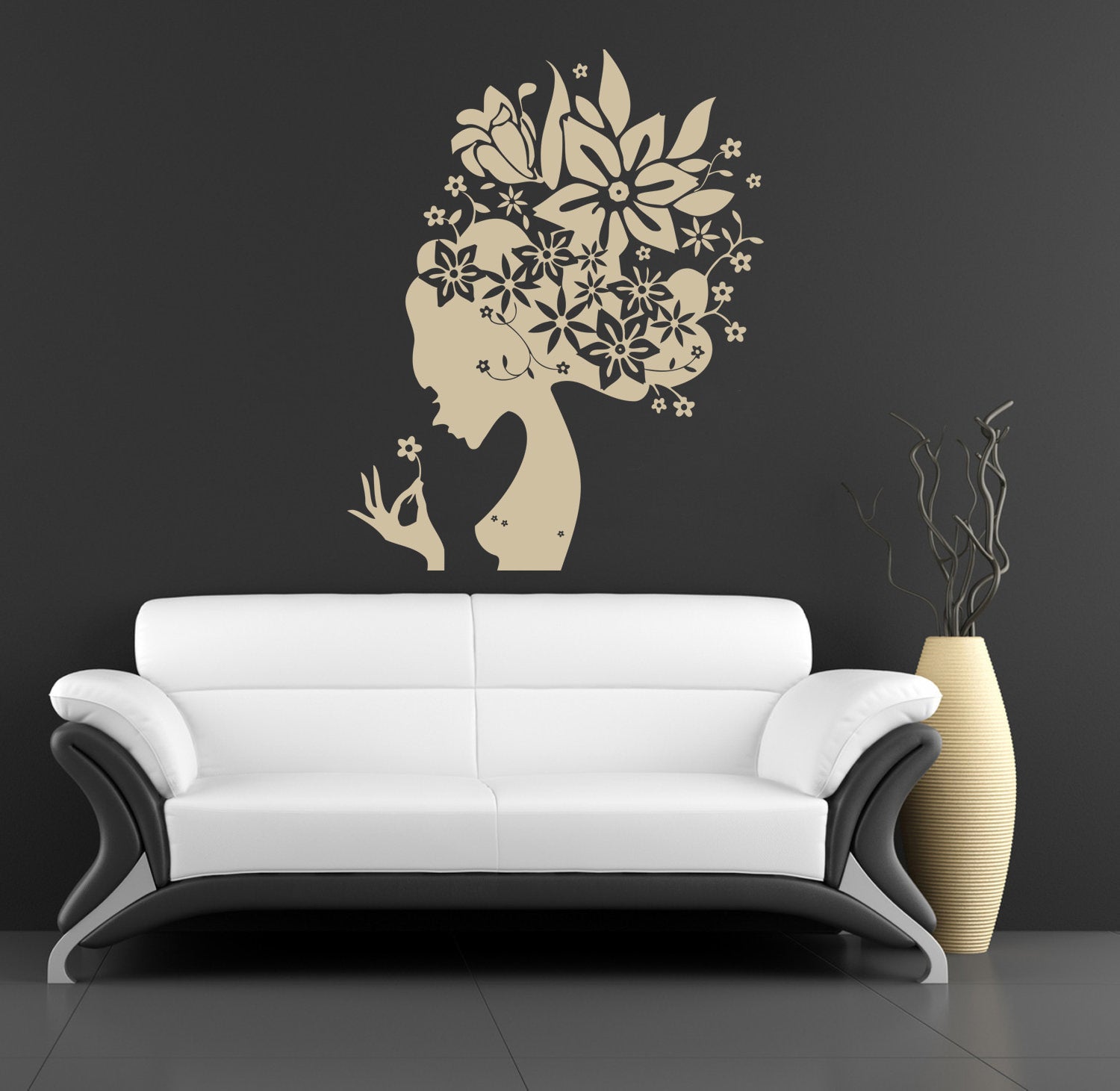 FLOWER HAIR GIRL Wall Sticker Decal Stencil Silhouette SST007