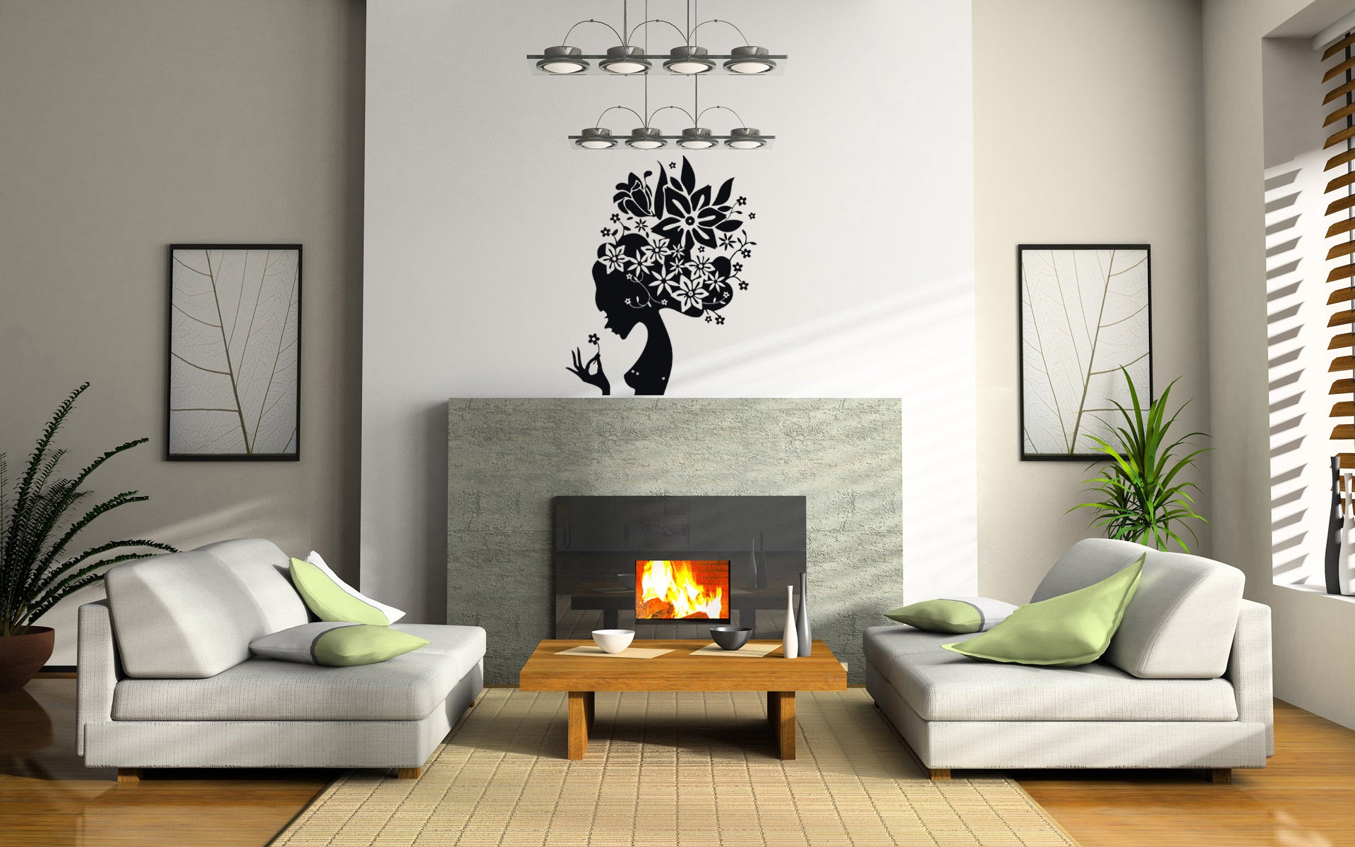 FLOWER HAIR GIRL Wall Sticker Decal Stencil Silhouette SST007