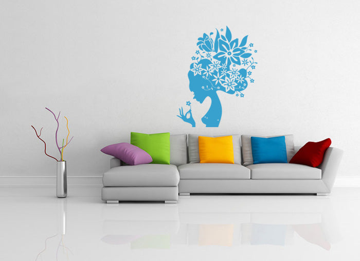 FLOWER HAIR GIRL Wall Sticker Decal Stencil Silhouette SST007