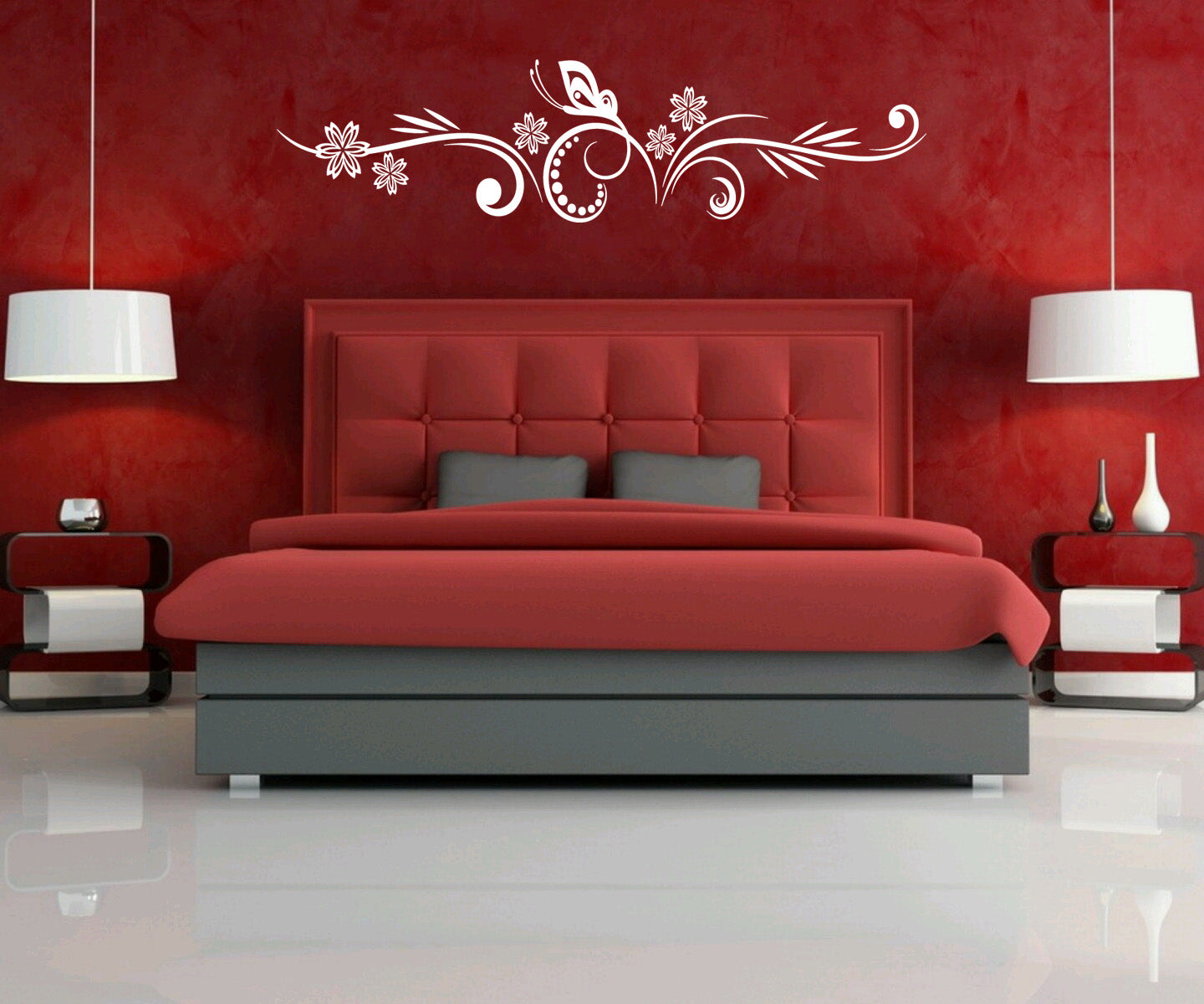 Butterfly Flowers & Vines Wall Sticker Decal Stencil Silhouette ST106