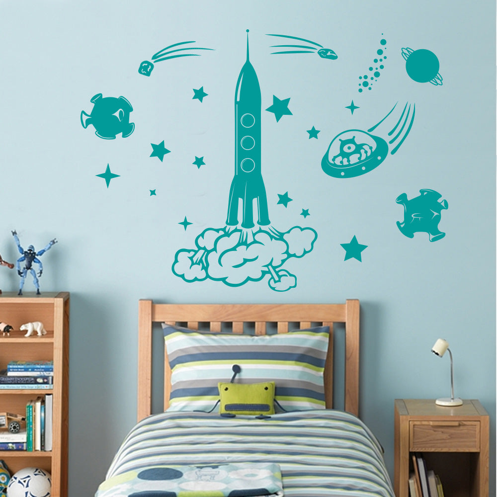 Space Rocket Wall Sticker Decal Stencil Silhouette ST137