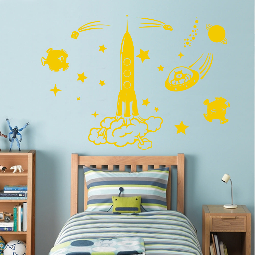 Space Rocket Wall Sticker Decal Stencil Silhouette ST137