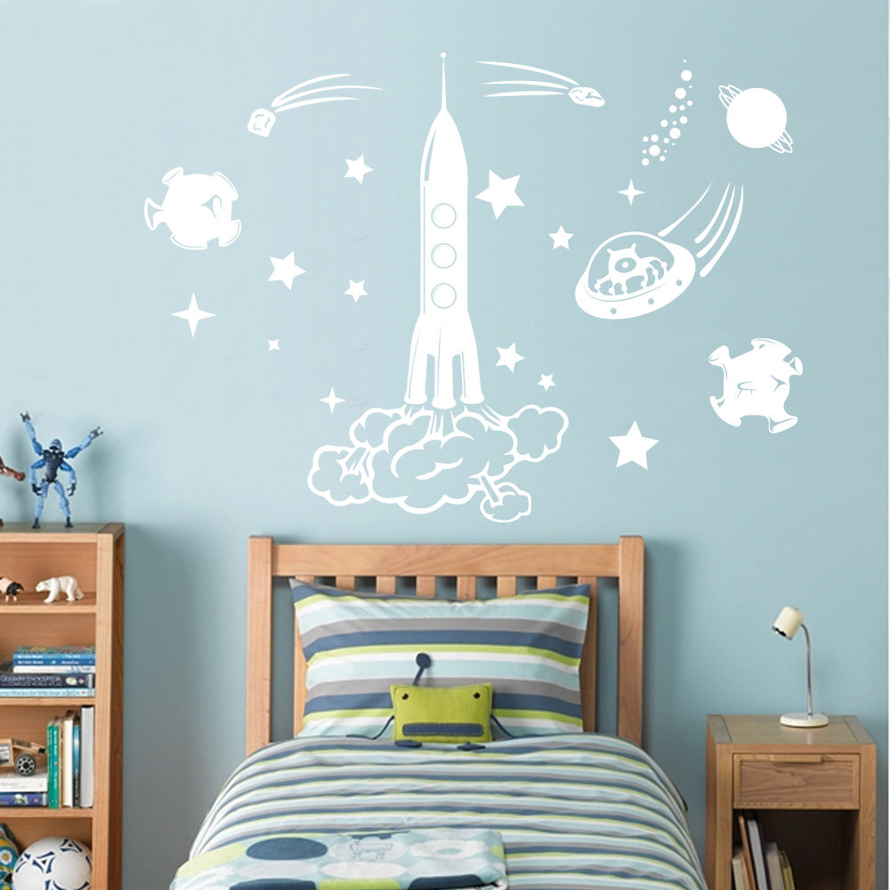 Space Rocket Wall Sticker Decal Stencil Silhouette ST137