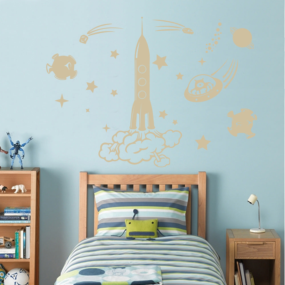 Space Rocket Wall Sticker Decal Stencil Silhouette ST137