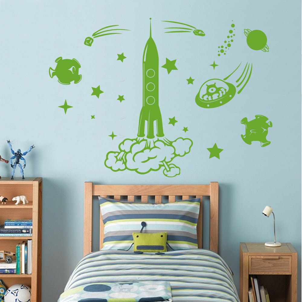 Space Rocket Wall Sticker Decal Stencil Silhouette ST137