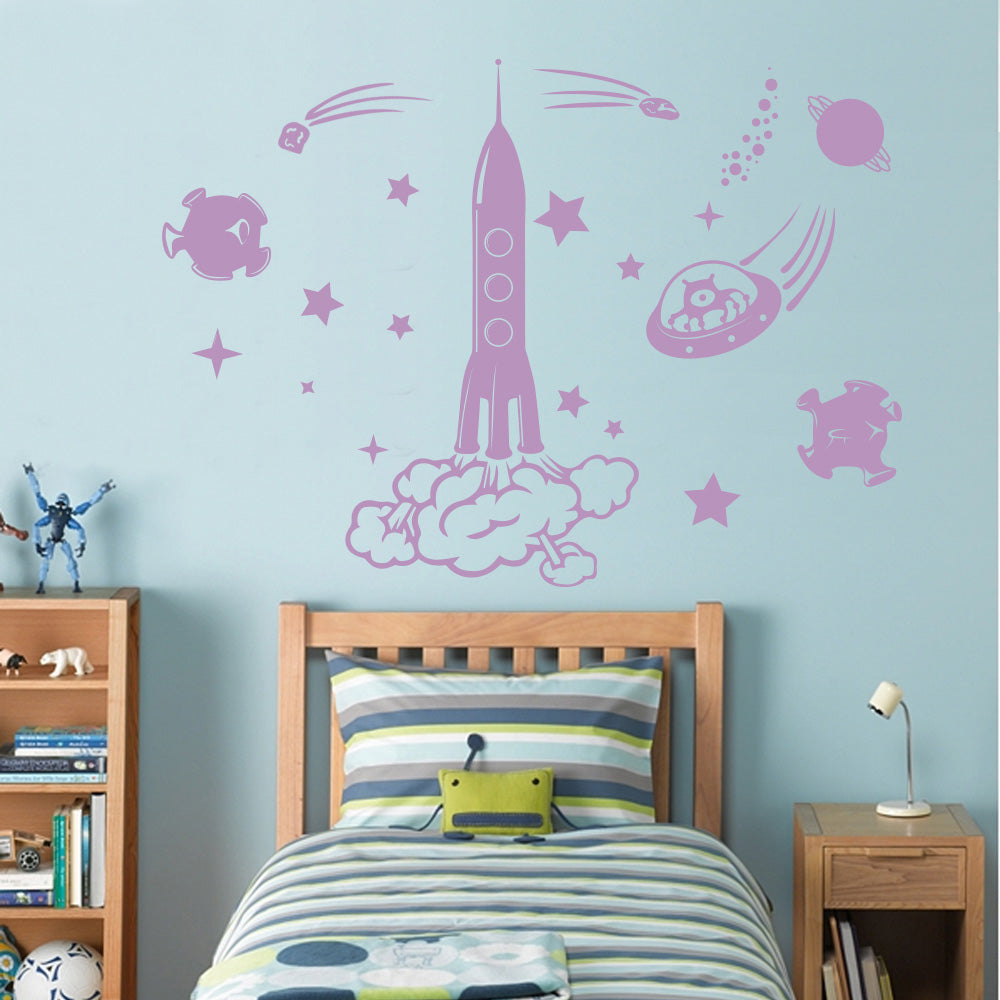 Space Rocket Wall Sticker Decal Stencil Silhouette ST137