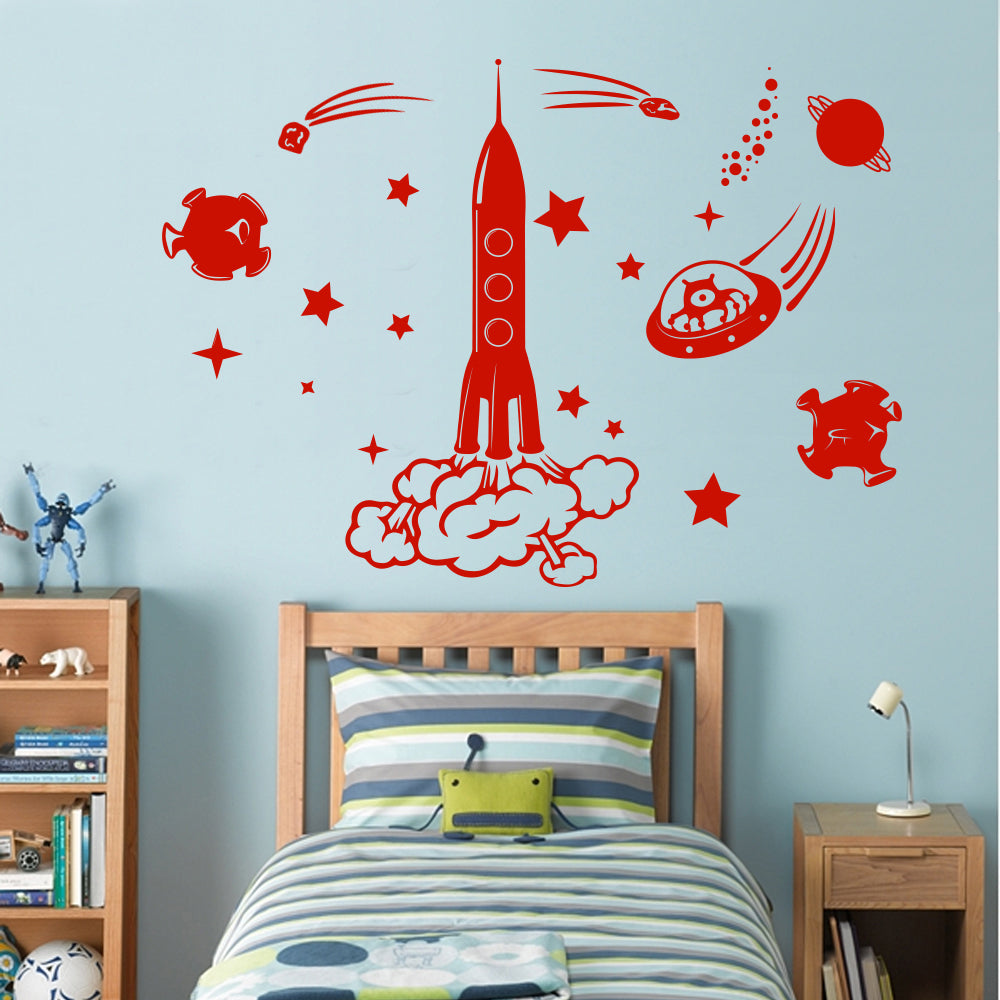 Space Rocket Wall Sticker Decal Stencil Silhouette ST137