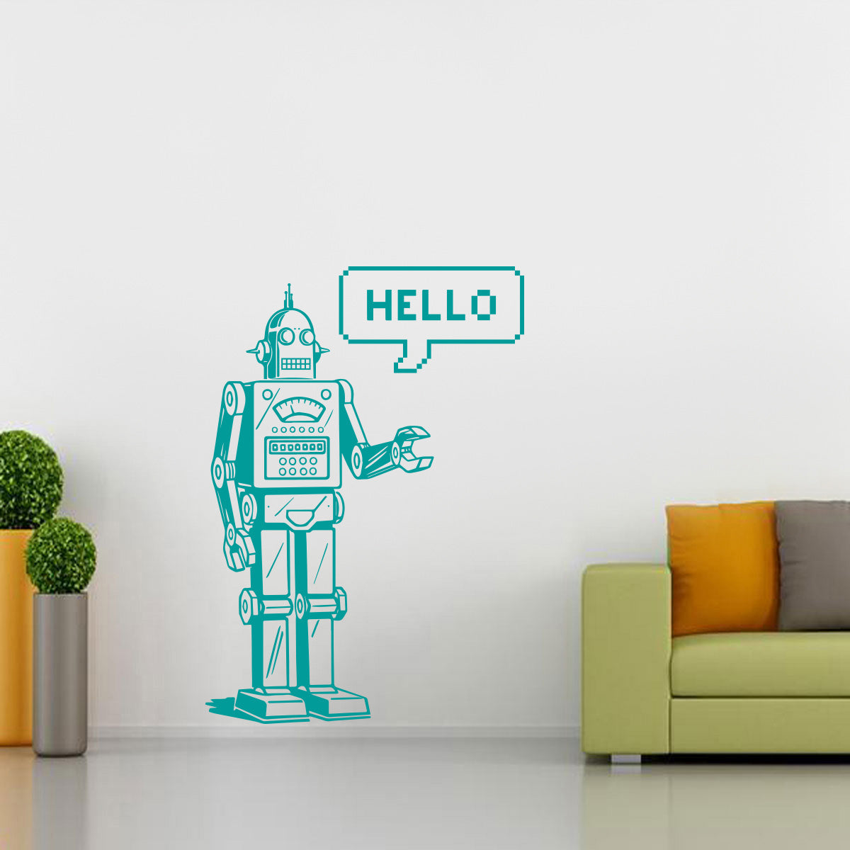 ROBOT HELLO Épinoche à mur Décal Stencil Silhouette ST143