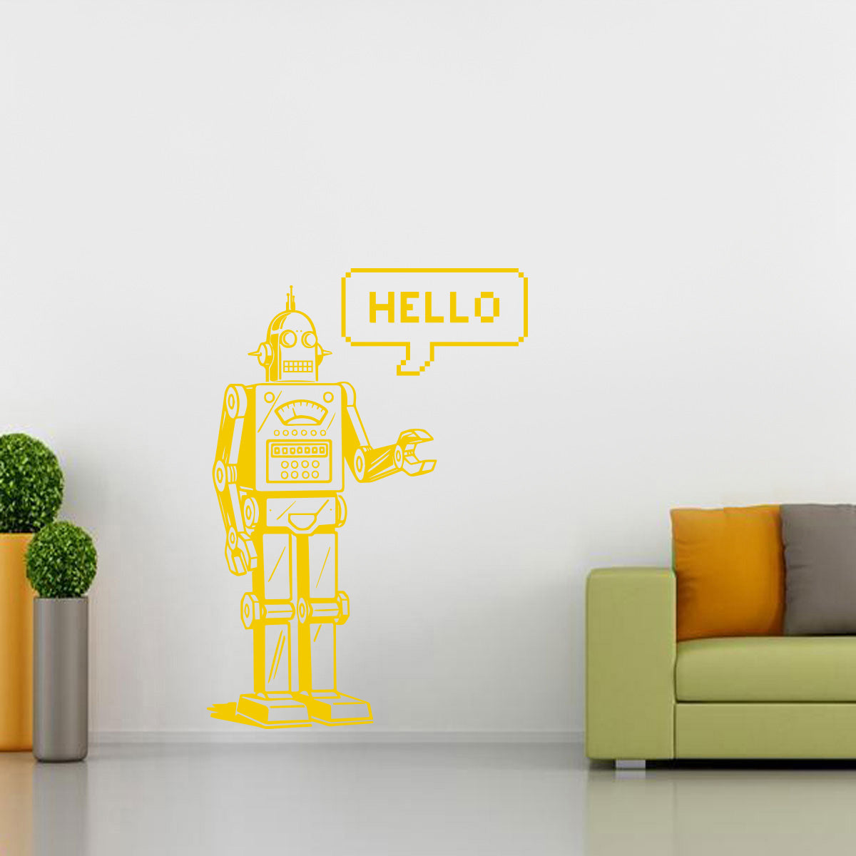 ROBOT HELLO Épinoche à mur Décal Stencil Silhouette ST143
