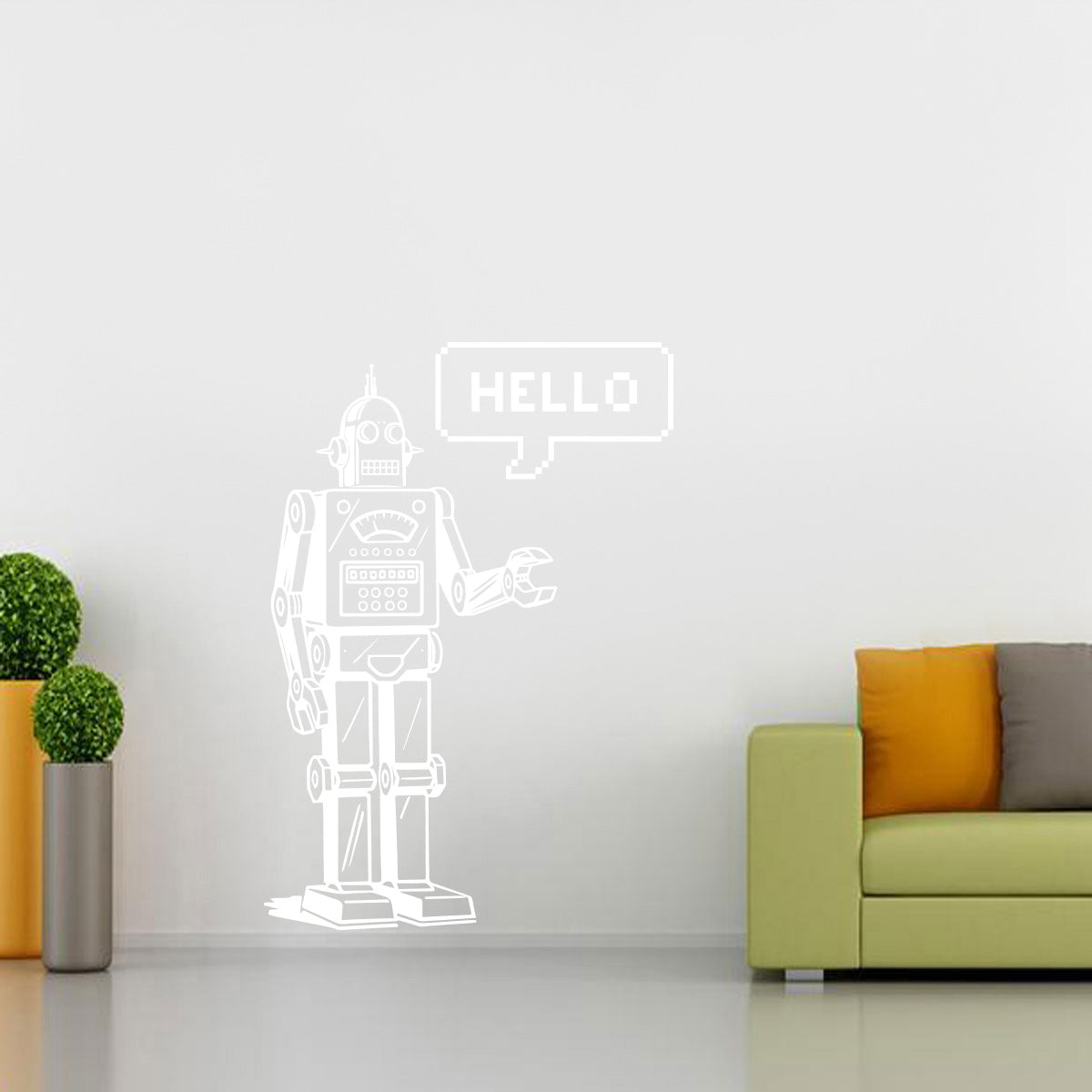 ROBOT HELLO Épinoche à mur Décal Stencil Silhouette ST143