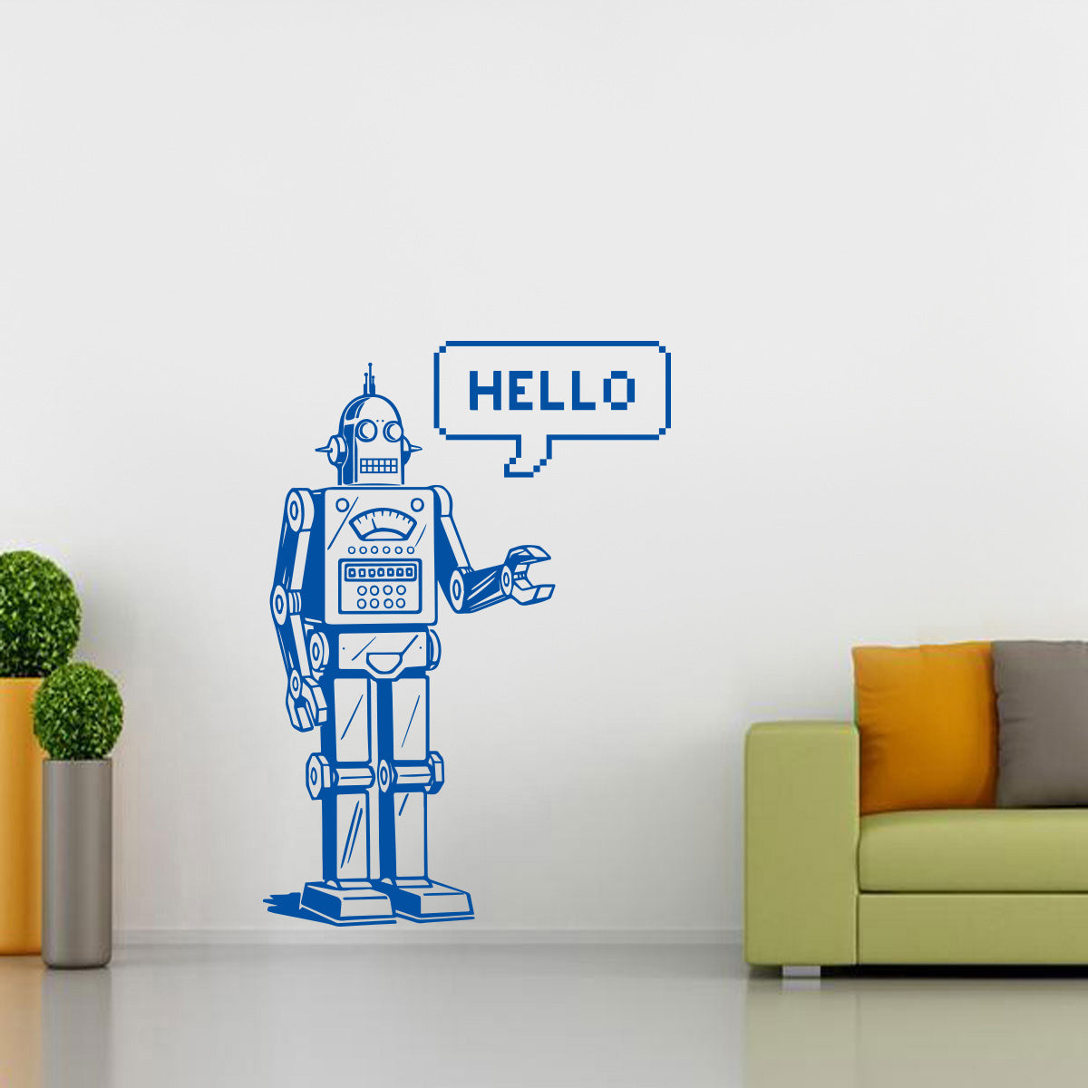 ROBOT HELLO Épinoche à mur Décal Stencil Silhouette ST143