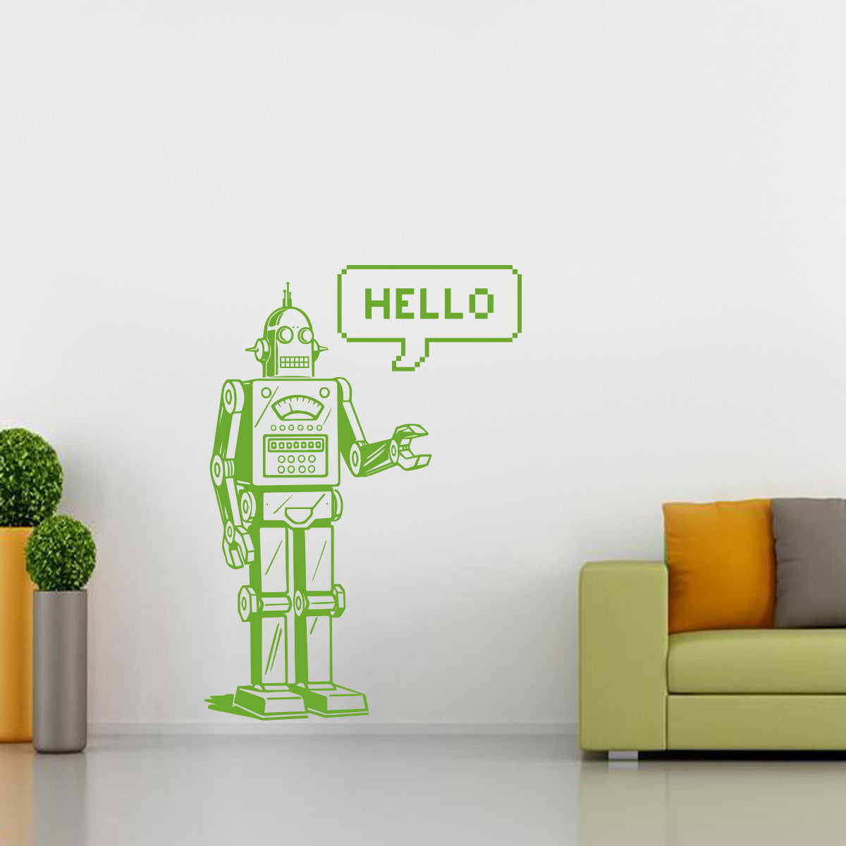 ROBOT HELLO Épinoche à mur Décal Stencil Silhouette ST143
