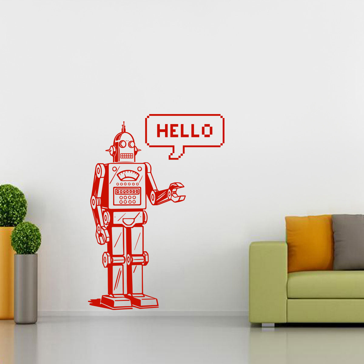 ROBOT HELLO Épinoche à mur Décal Stencil Silhouette ST143