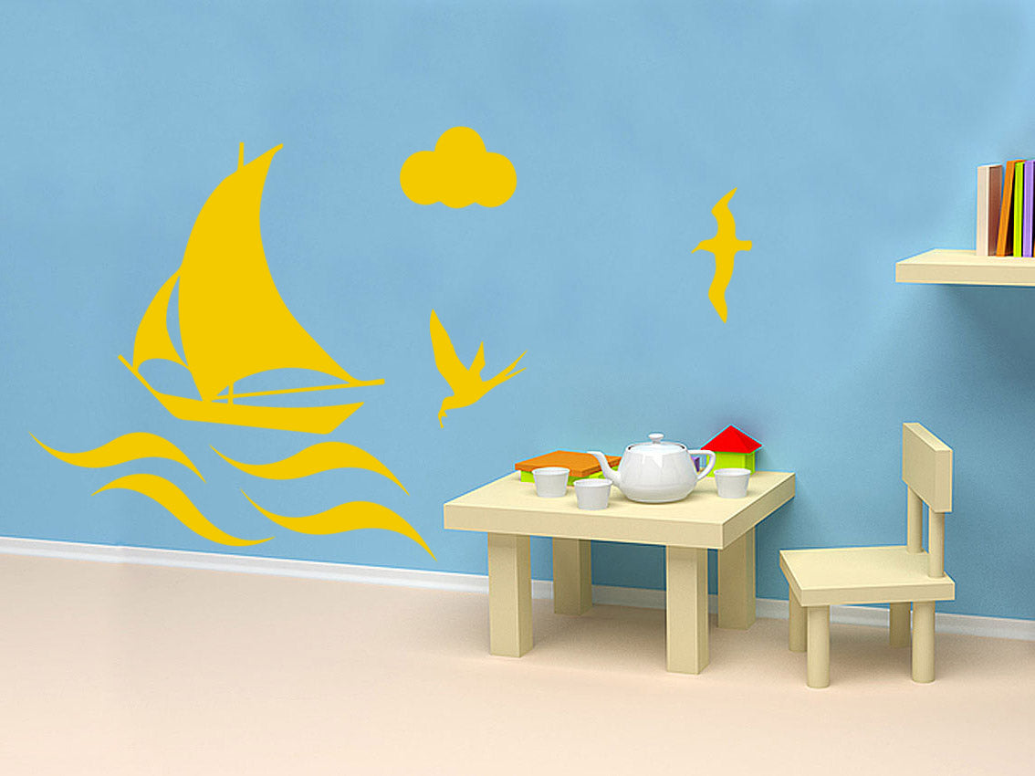 BOAT ON THE SEA Wall Sticker Decal Stencil Silhouette ST183