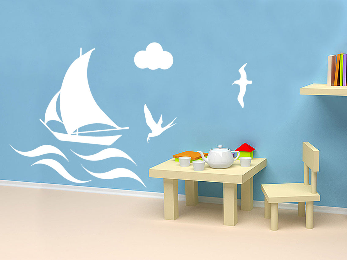 BOAT ON THE SEA Wall Sticker Decal Stencil Silhouette ST183