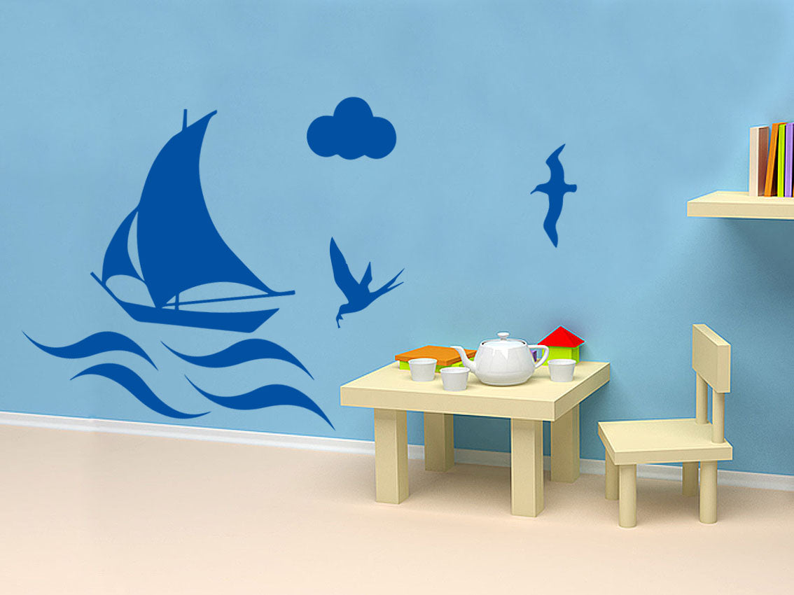 BOAT ON THE SEA Wall Sticker Decal Stencil Silhouette ST183