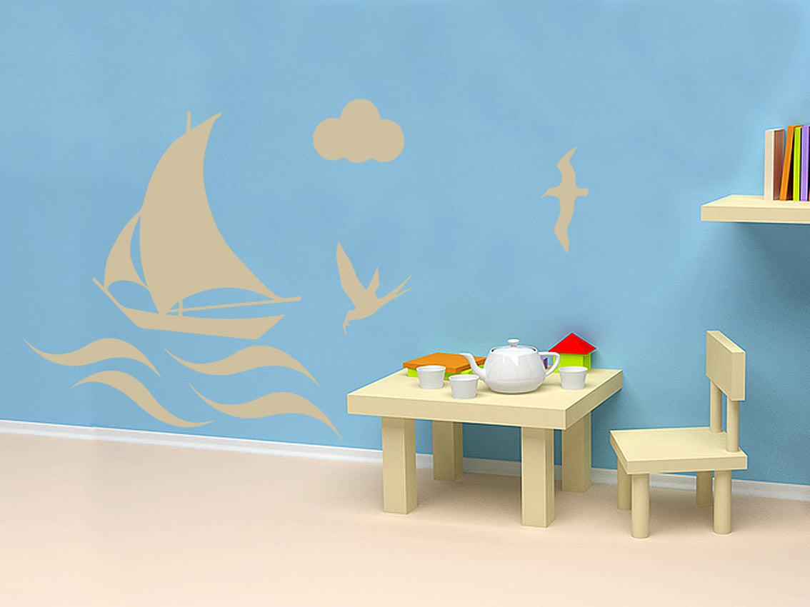 BOAT ON THE SEA Wall Sticker Decal Stencil Silhouette ST183