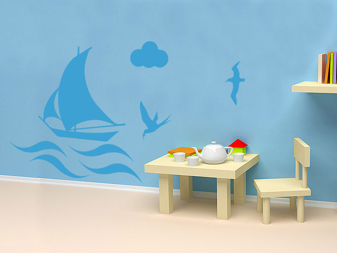 BOAT ON THE SEA Wall Sticker Decal Stencil Silhouette ST183