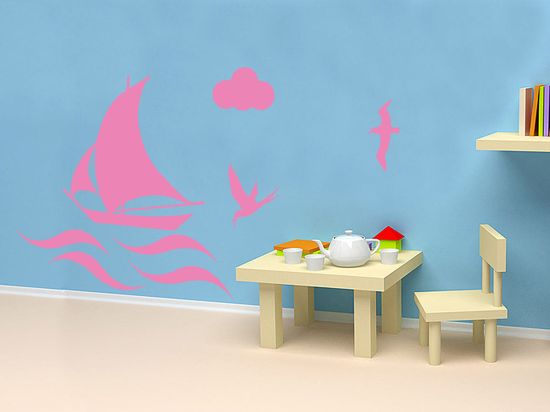 BOAT ON THE SEA Wall Sticker Decal Stencil Silhouette ST183