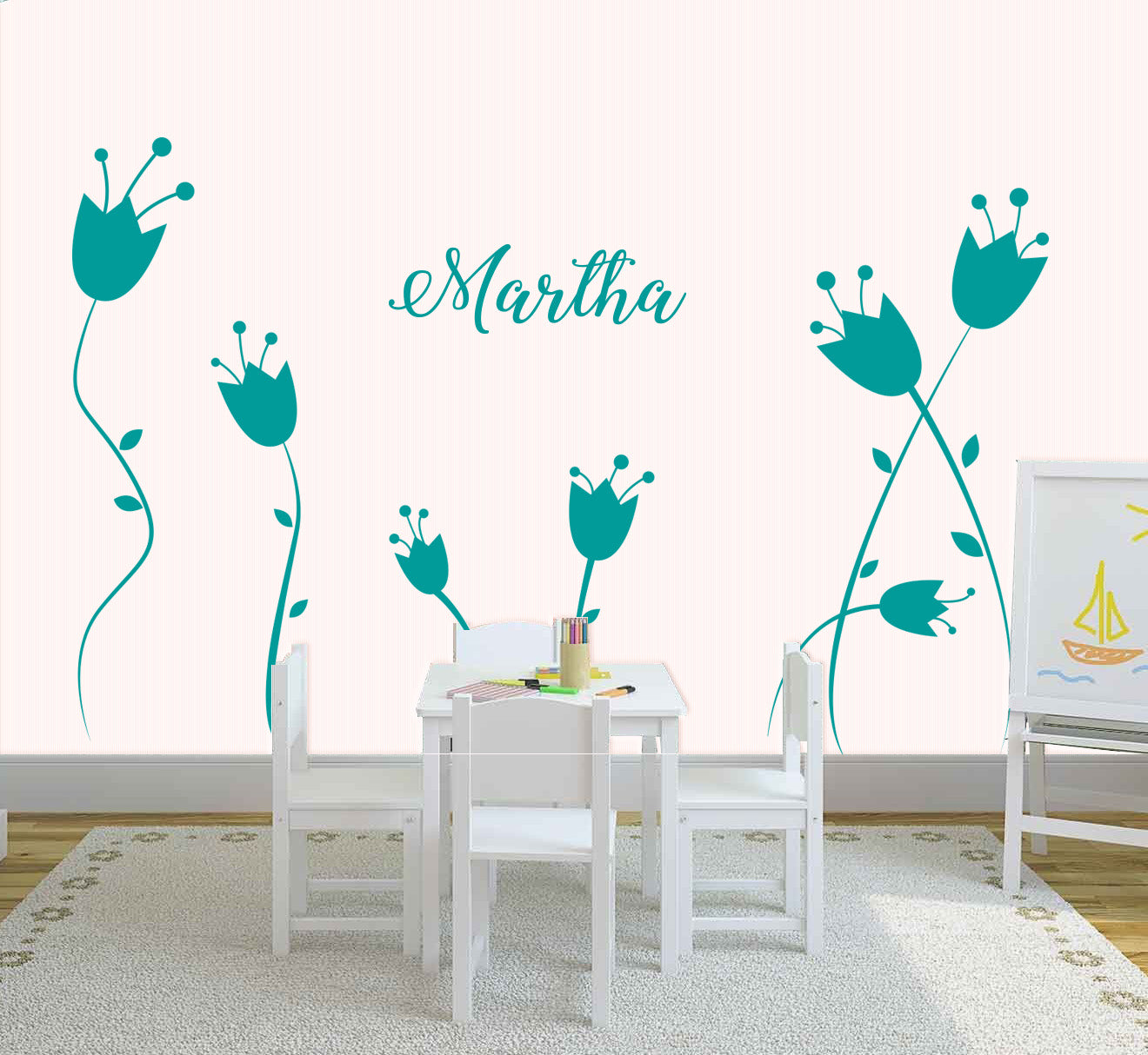 Flowers Personalized Wall Sticker Decal Stencil Silhouette ST211